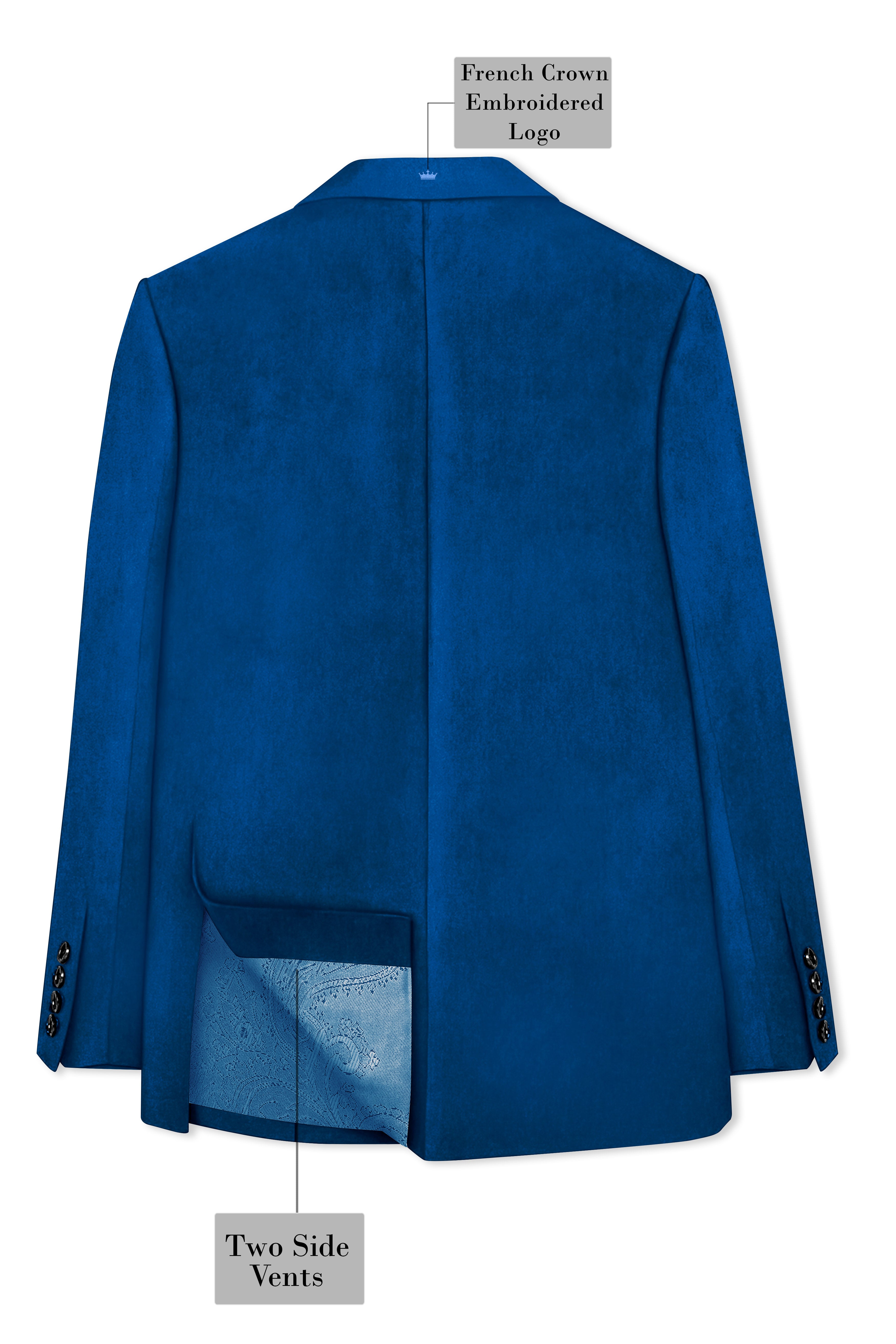 Velcrest-Prussian Blue Velvet Peak Lapel Tuxedo Blazer