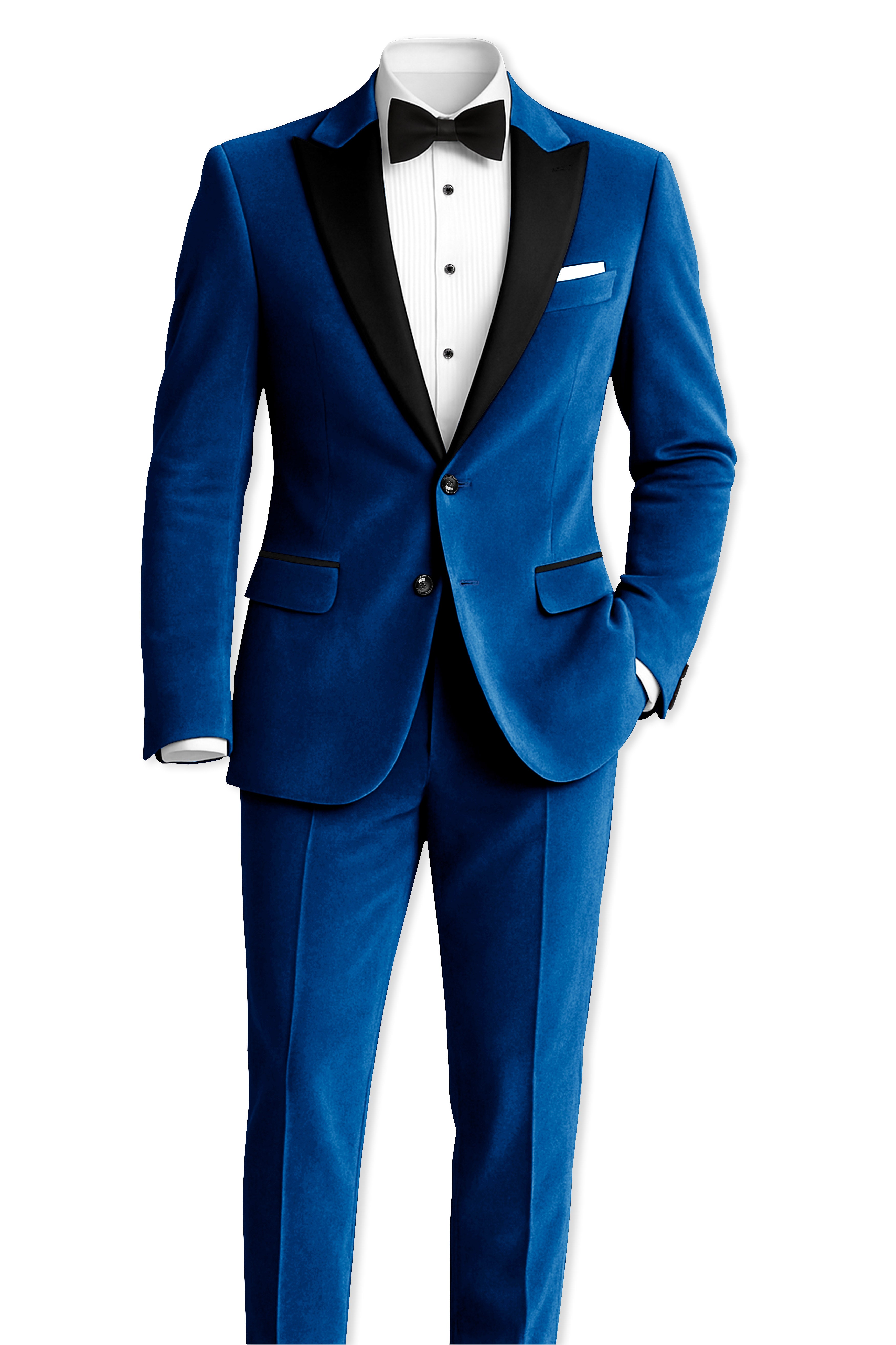 Velcrest-Prussian Blue Velvet Peak Lapel Tuxedo Blazer