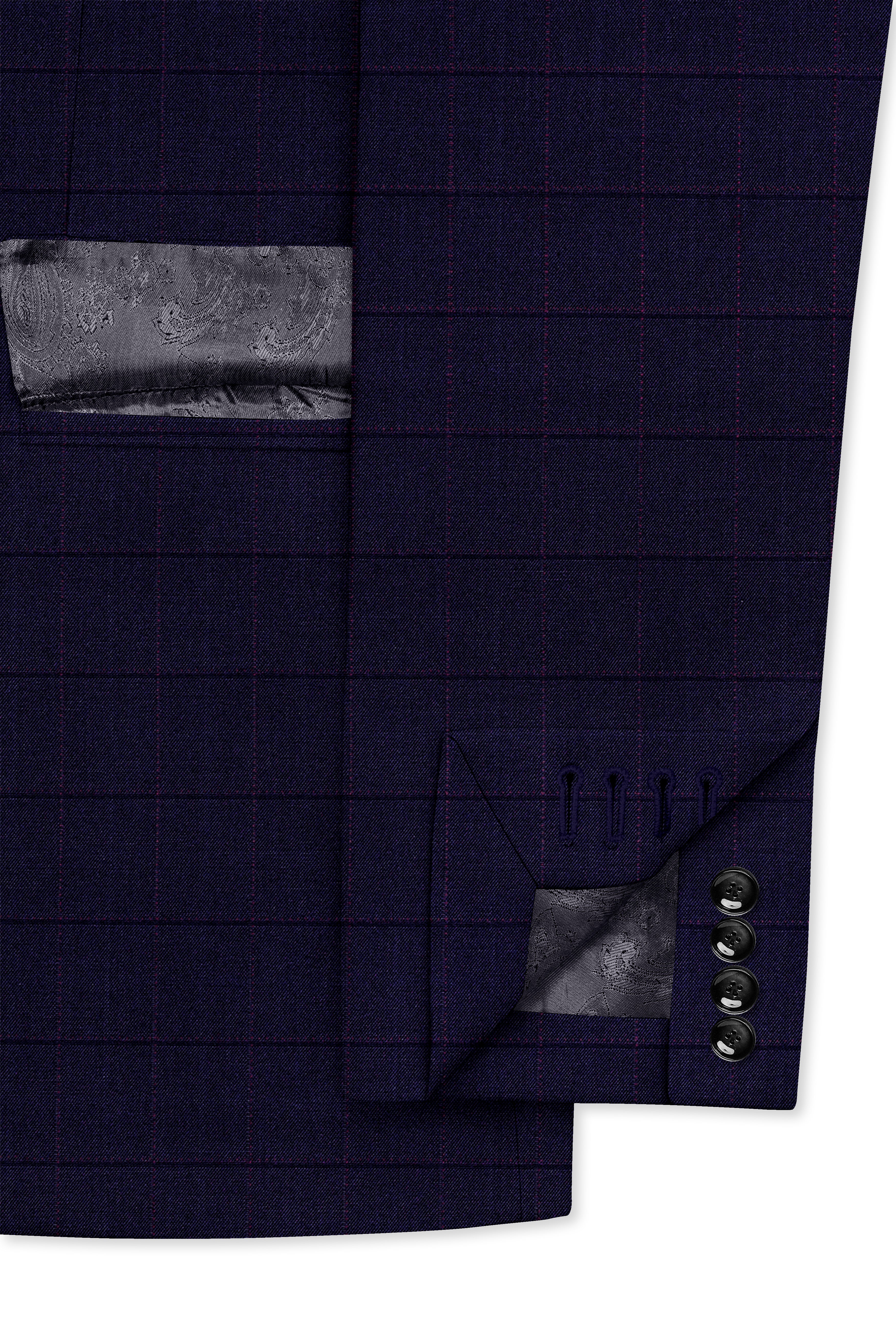 Azurane-Ebony Blue Windowpane Wool Rich Single Breasted Blazer
