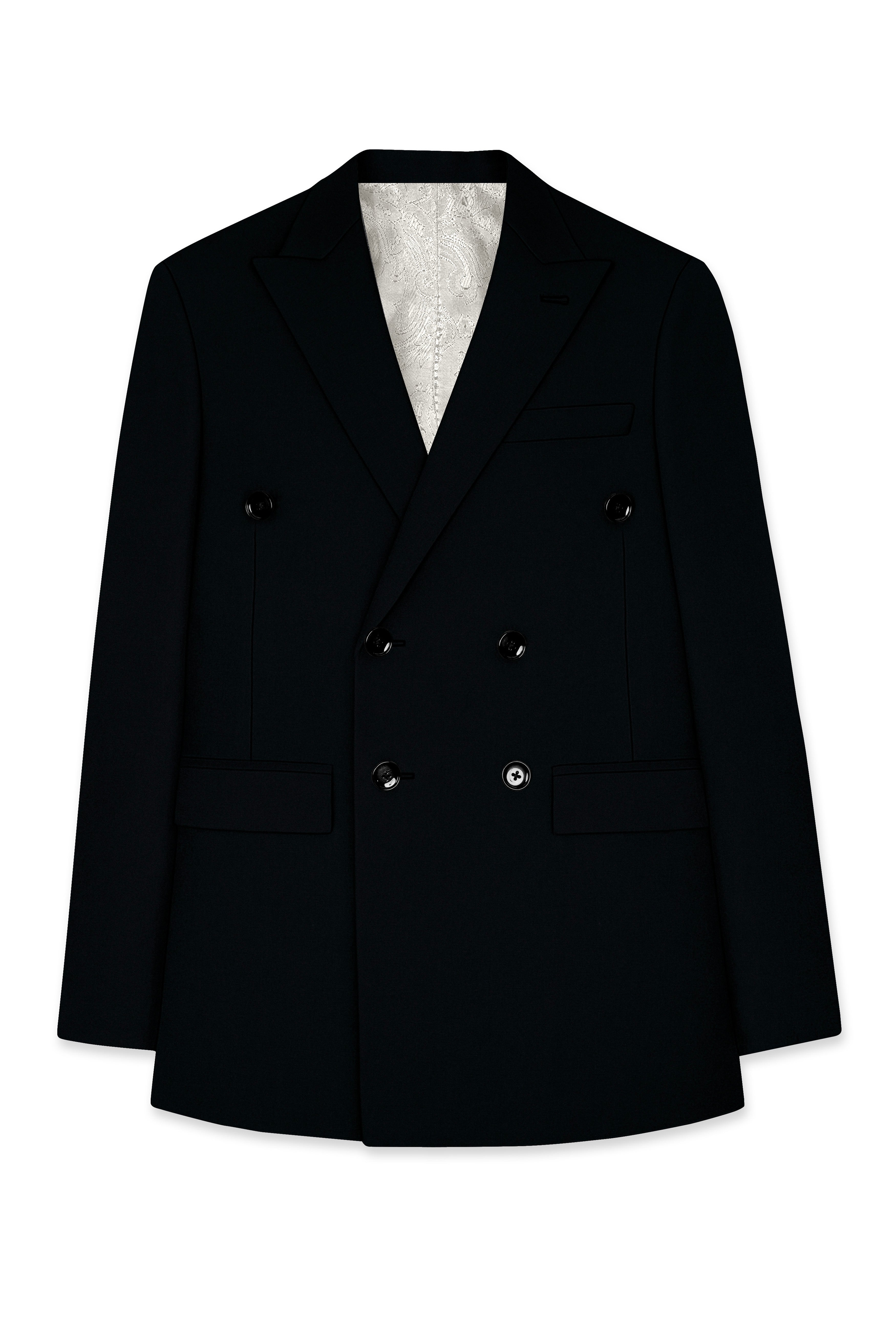 Neravor-Jaguar Black Wool Rich Double Breasted Blazer