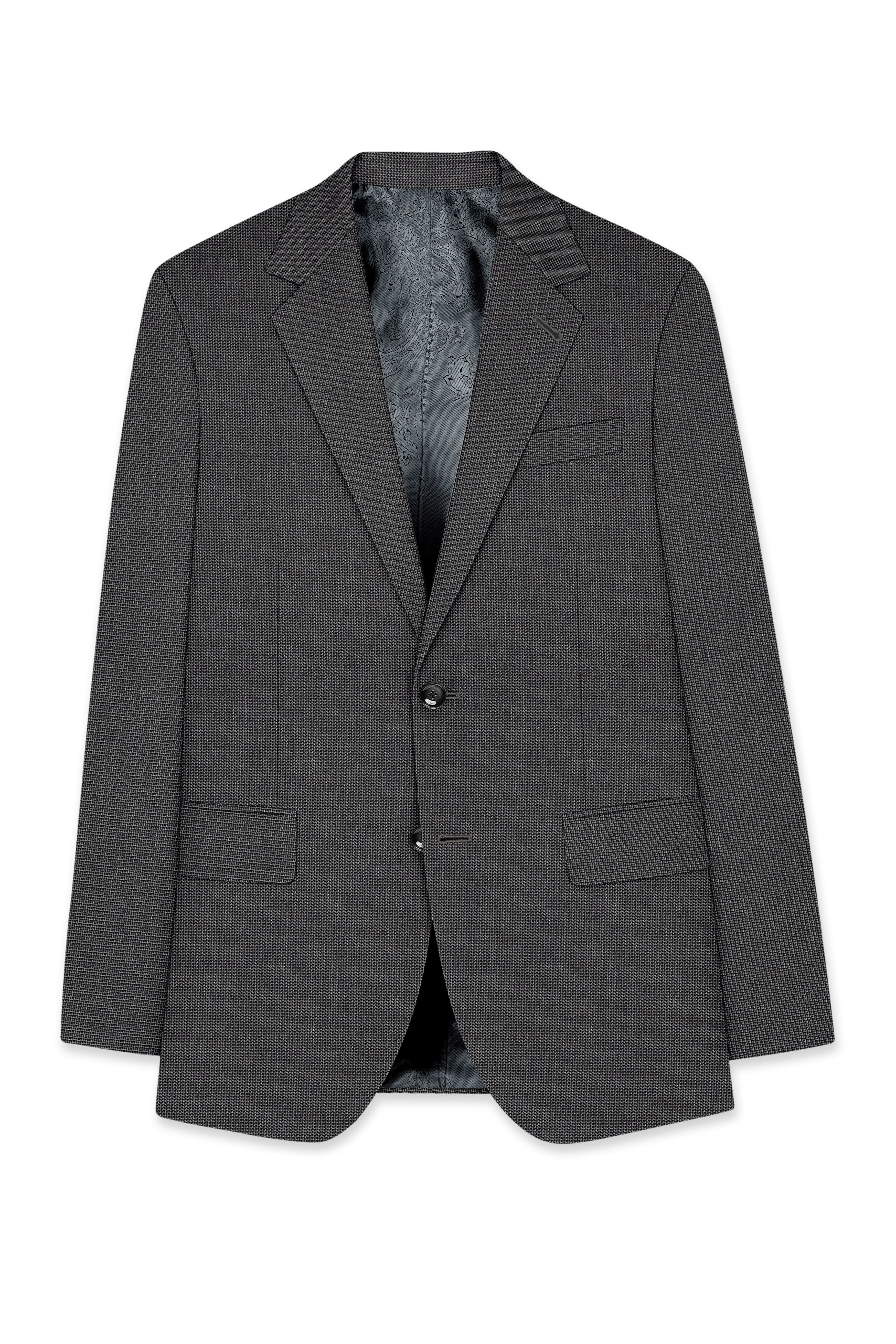Cinerro-Tuatara Gray Wool Rich houndstooth Textured Single Breasted Blazer