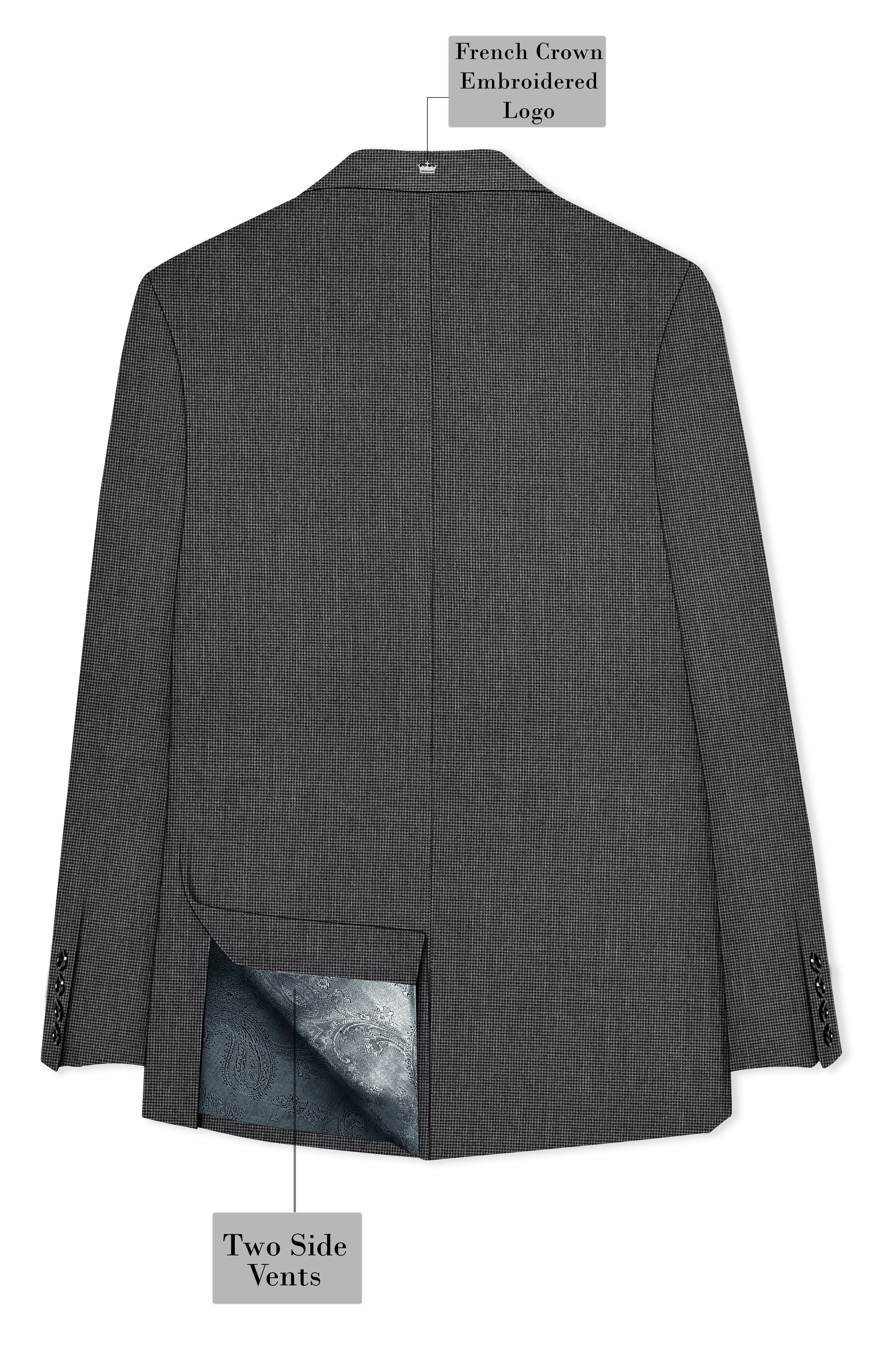 Cinerro-Tuatara Gray Wool Rich houndstooth Textured Single Breasted Blazer