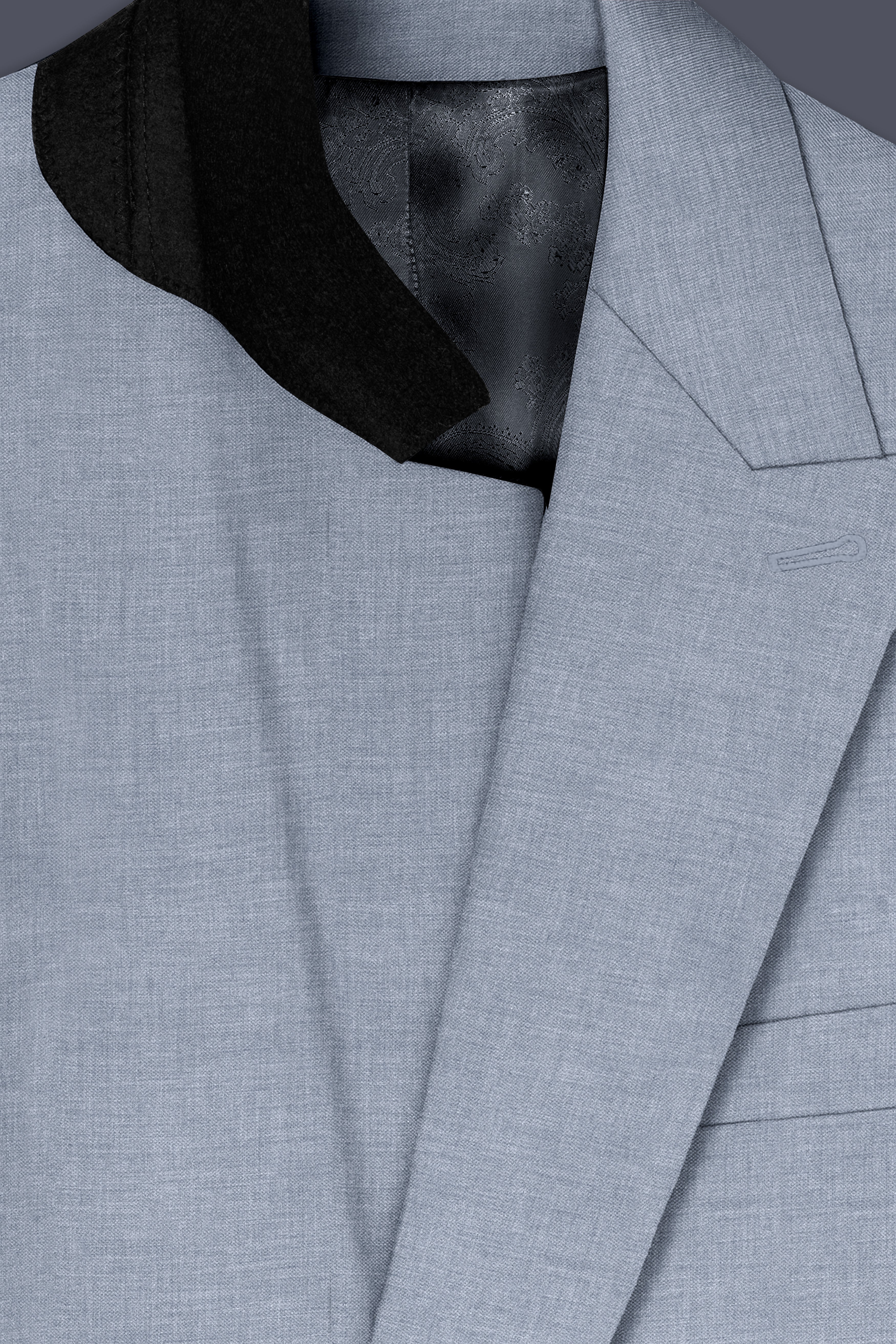 Argento-Cadet Gray Solid Wool Rich Double Breasted Blazer