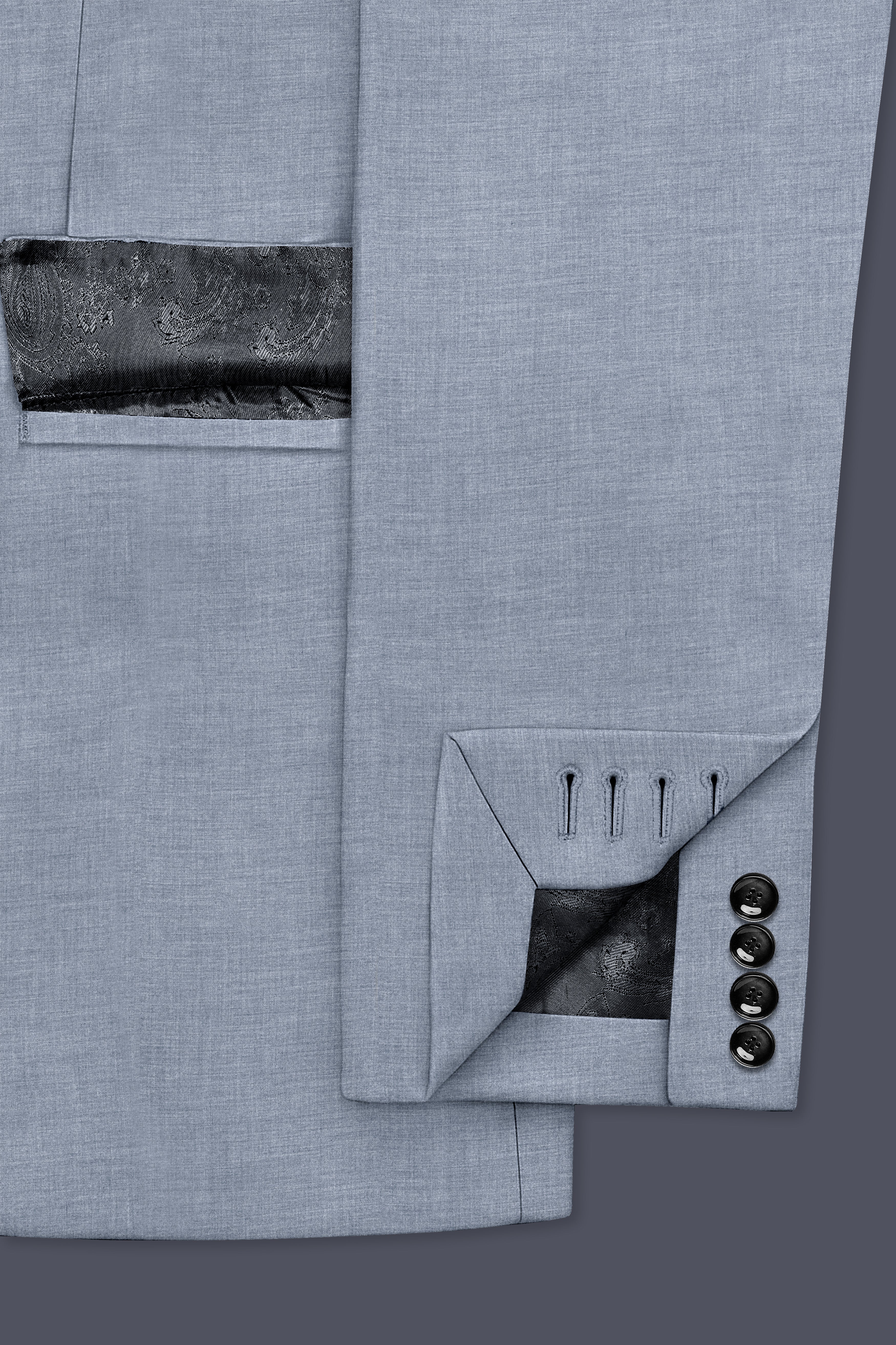 Argento-Cadet Gray Solid Wool Rich Double Breasted Blazer