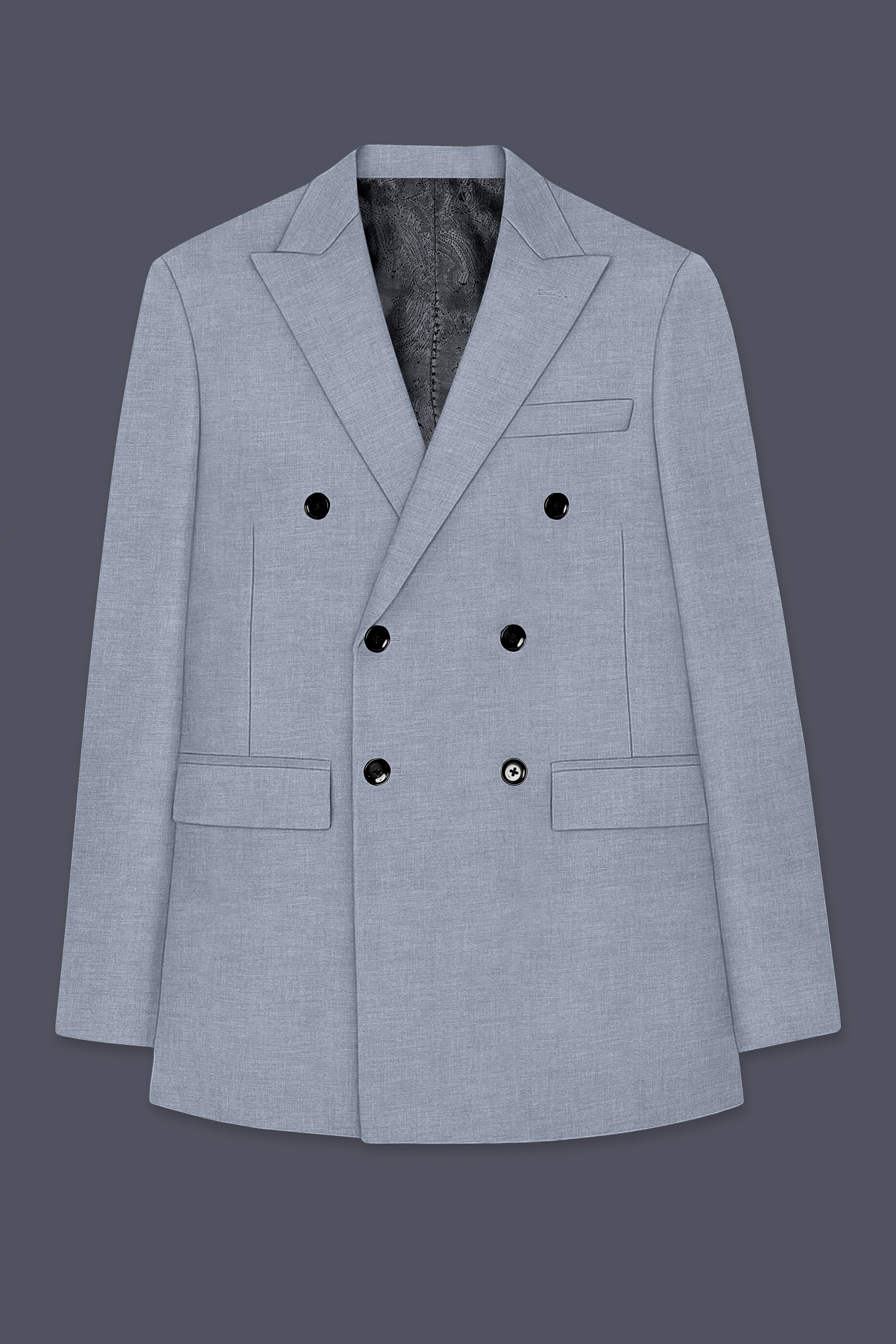 Argento-Cadet Gray Solid Wool Rich Double Breasted Blazer
