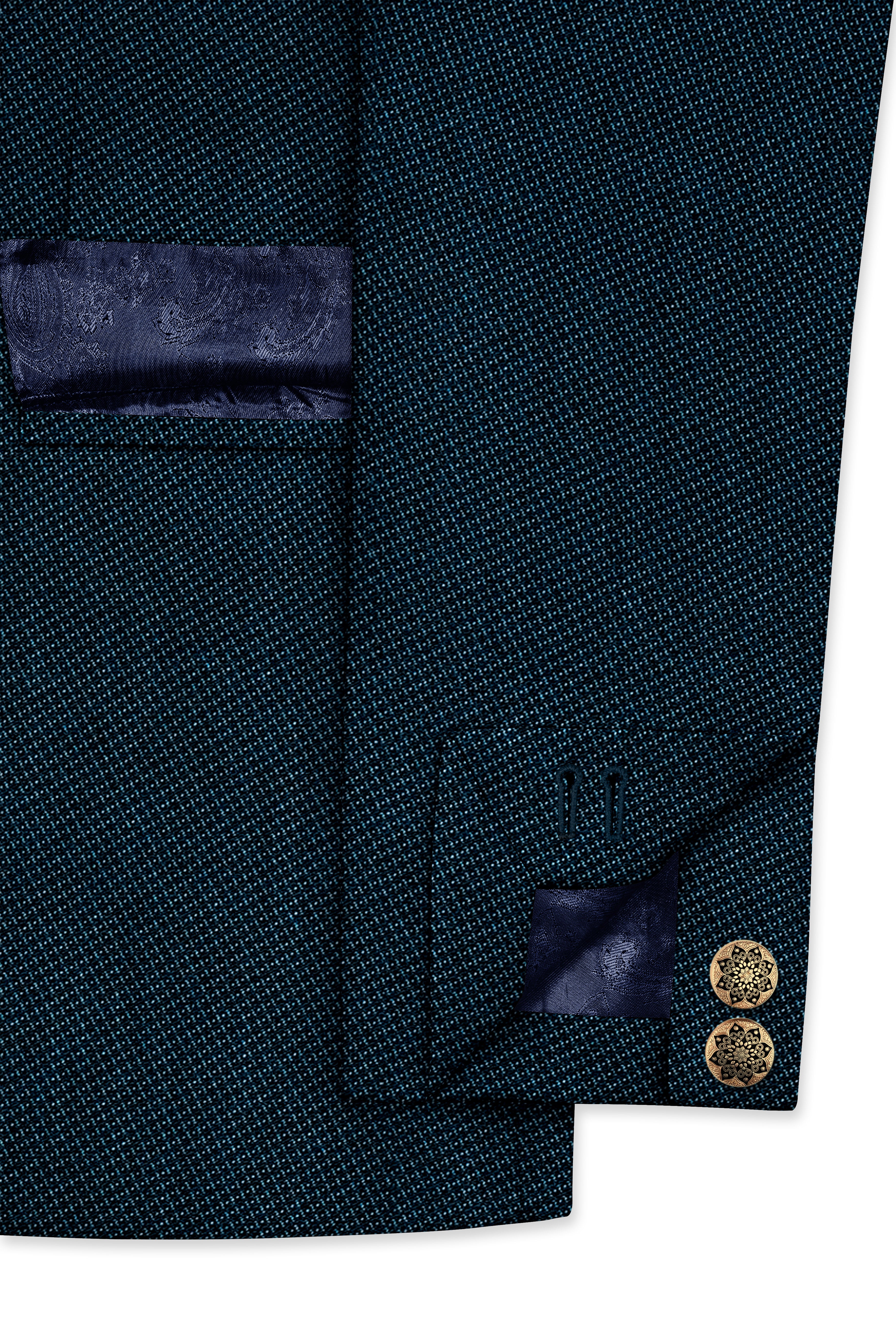 Virenzo-Tiber Green Textured Wool Rich Cross Placket Bandhgala Blazer