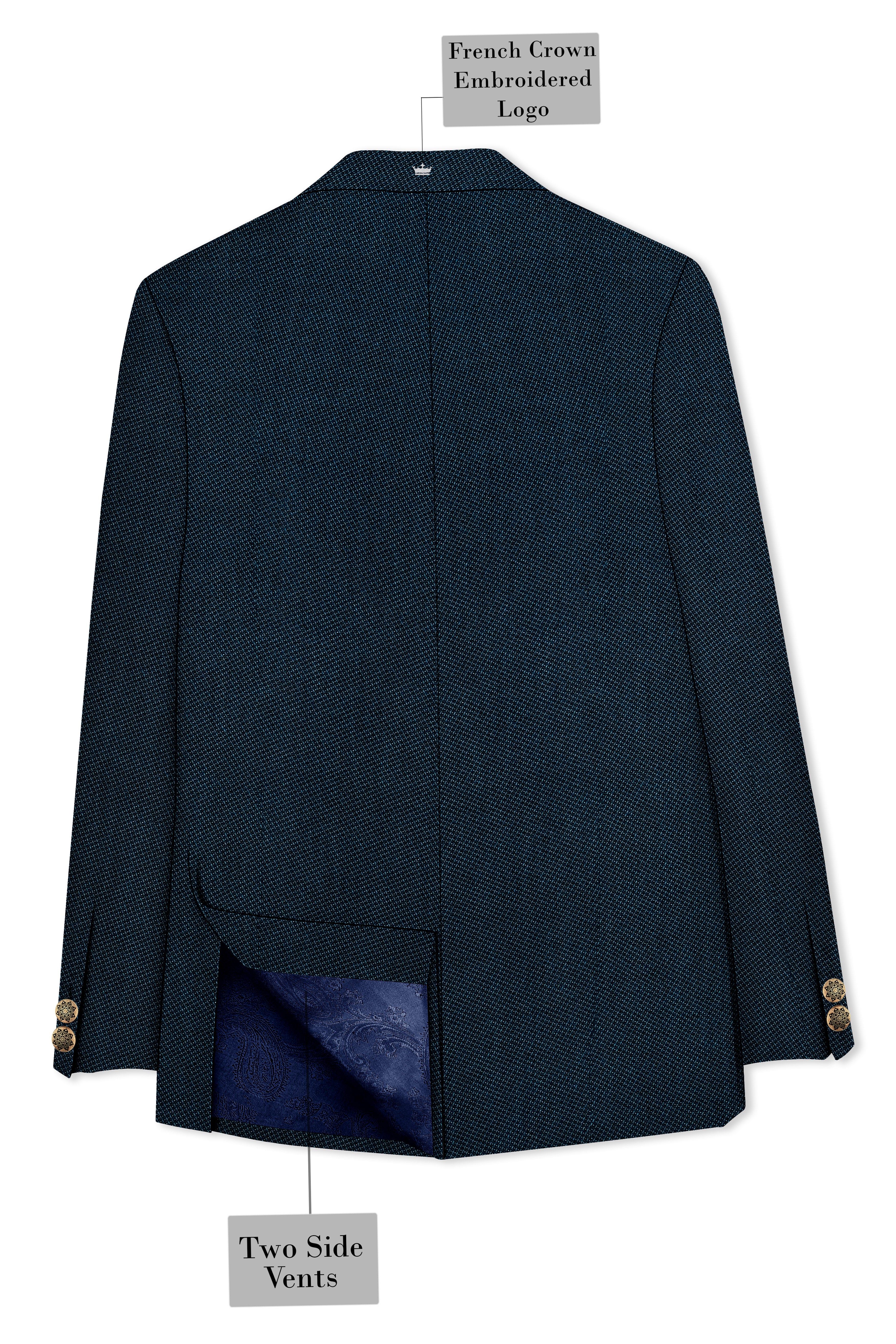 Virenzo-Tiber Green Textured Wool Rich Cross Placket Bandhgala Blazer