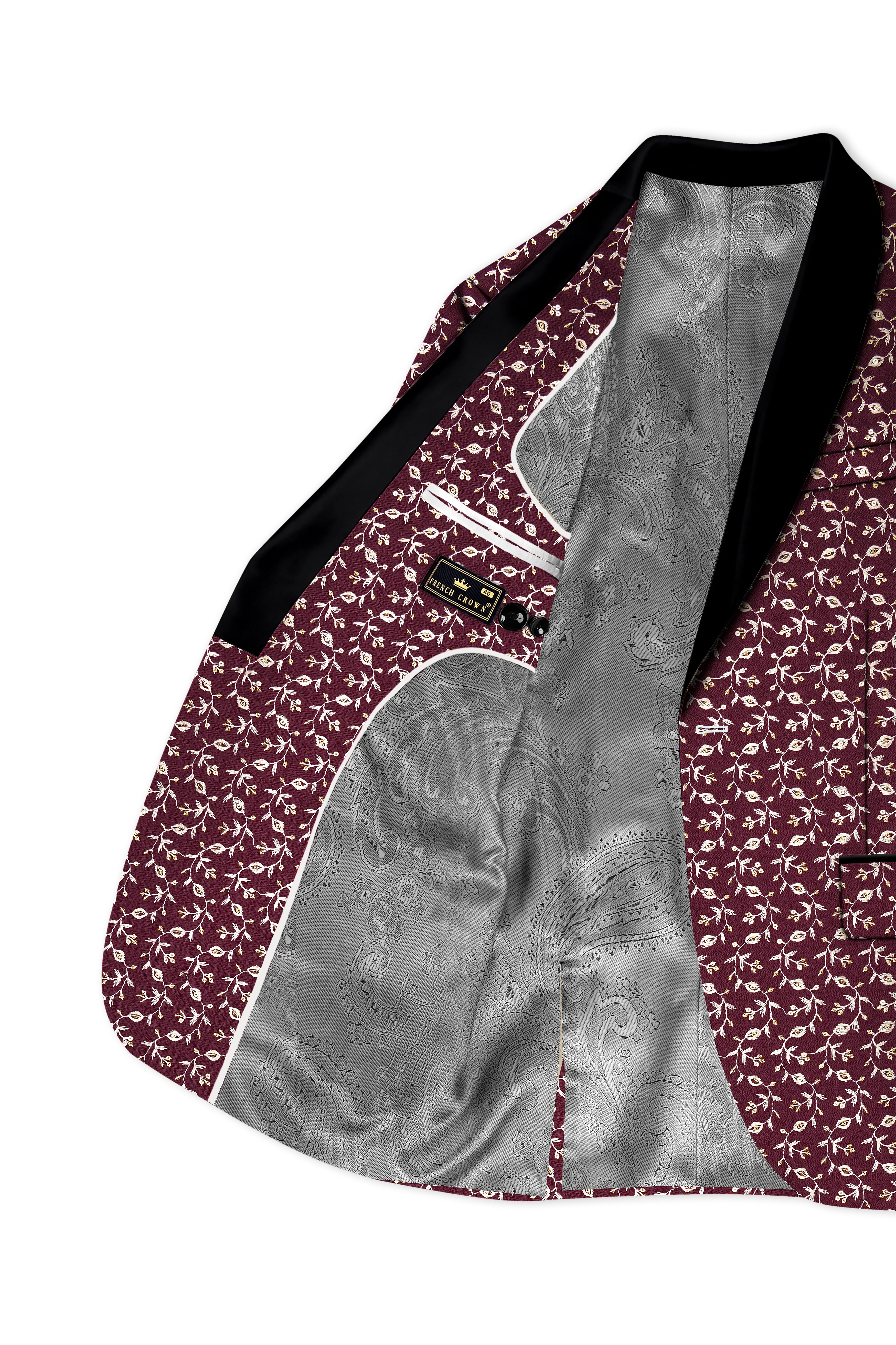 Rosencia-Mulberry Maroon Viscose Ditsy Embroidered With Tikki Work Designer Tuxedo Blazer