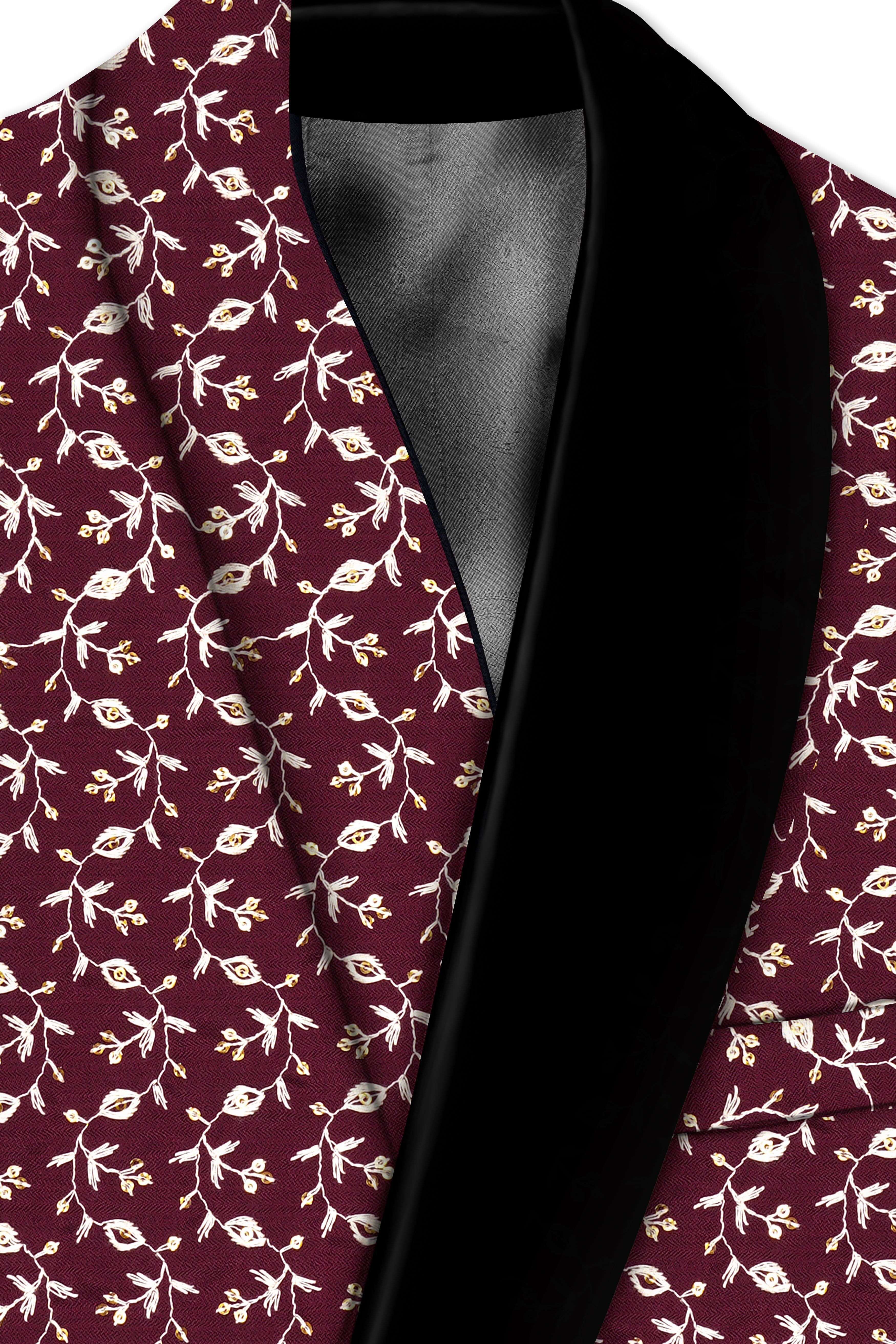 Rosencia-Mulberry Maroon Viscose Ditsy Embroidered With Tikki Work Designer Tuxedo Blazer