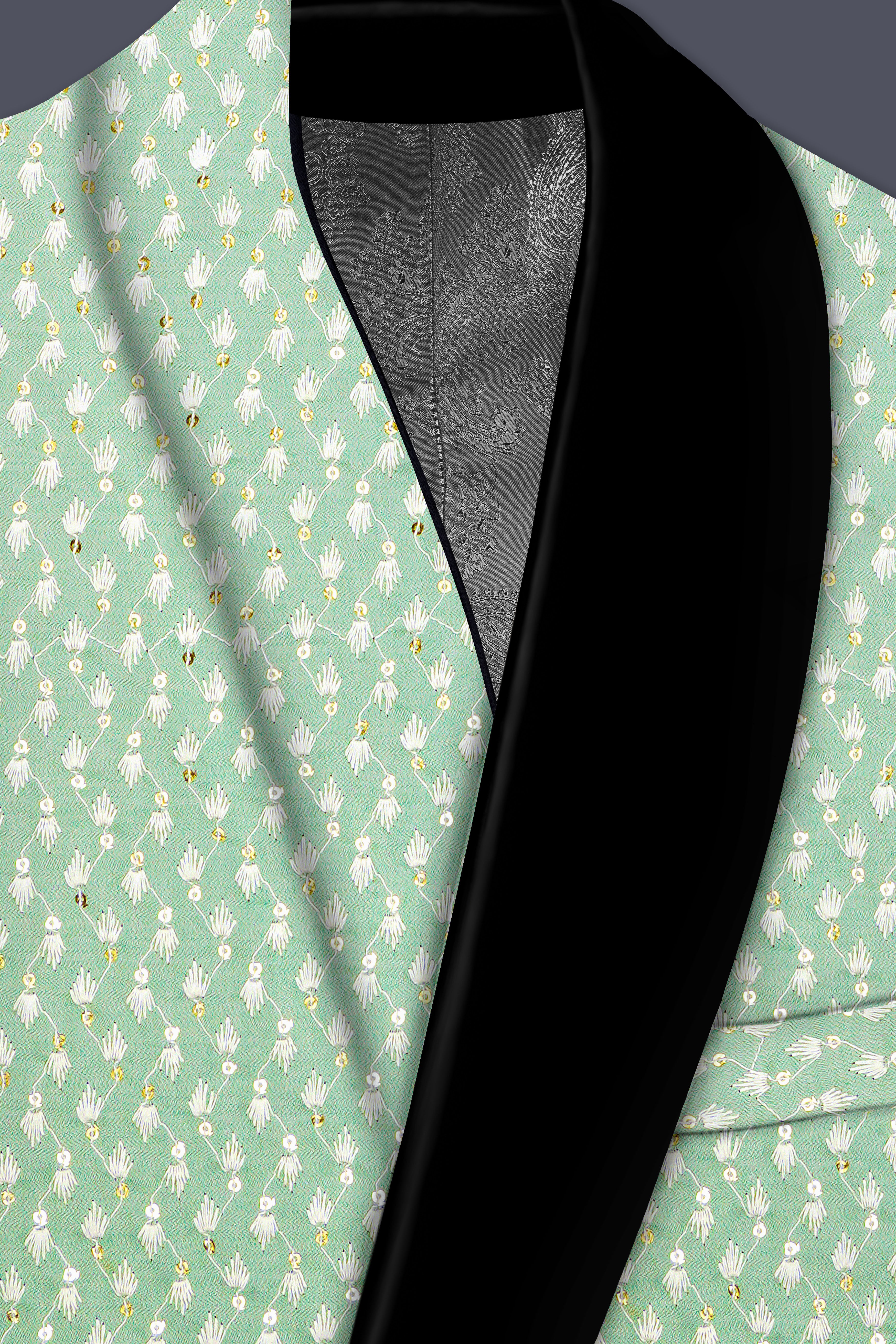 Veressa-Tasman Green Embroidered Viscose Designer Tuxedo Blazer