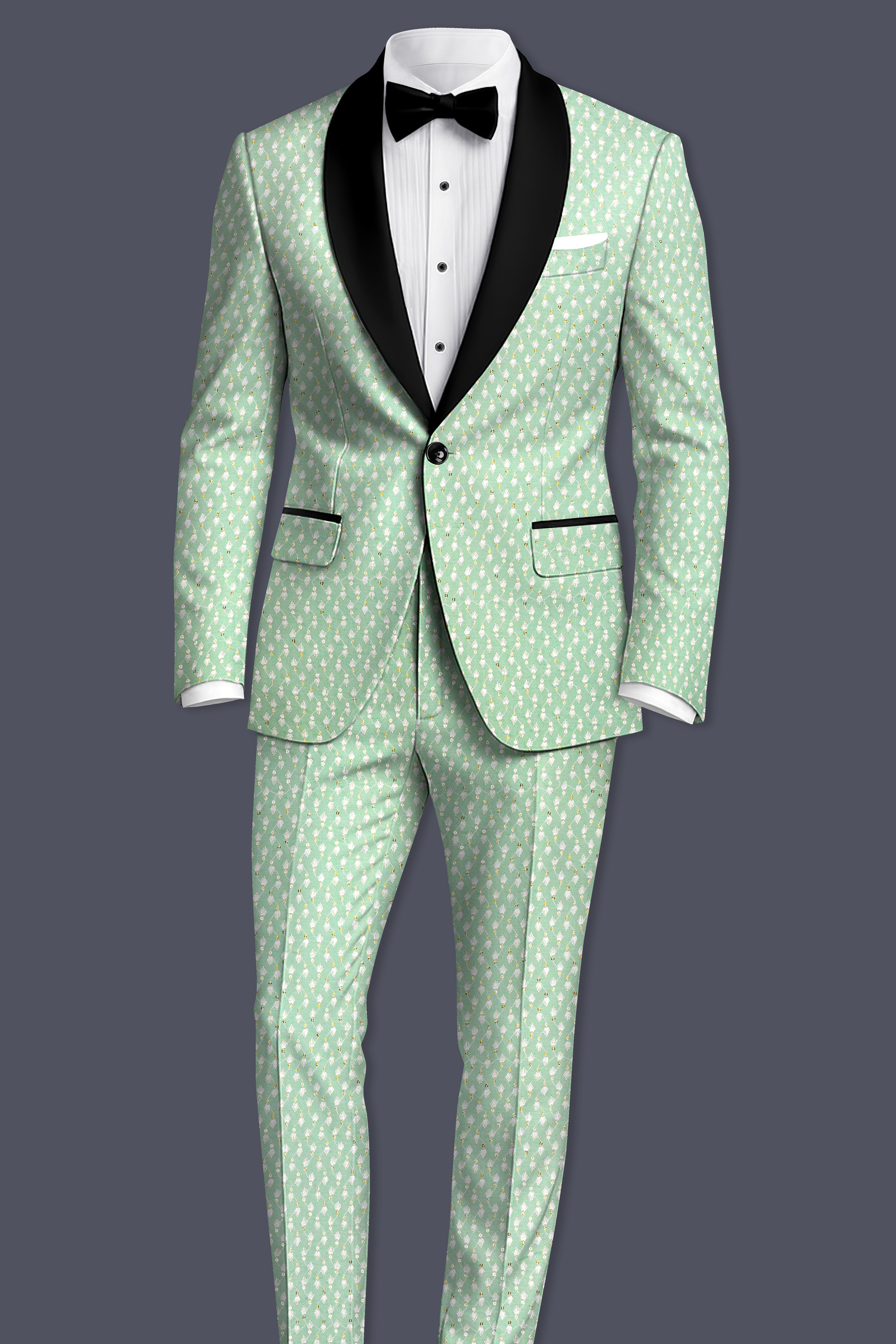 Veressa-Tasman Green Embroidered Viscose Designer Tuxedo Blazer