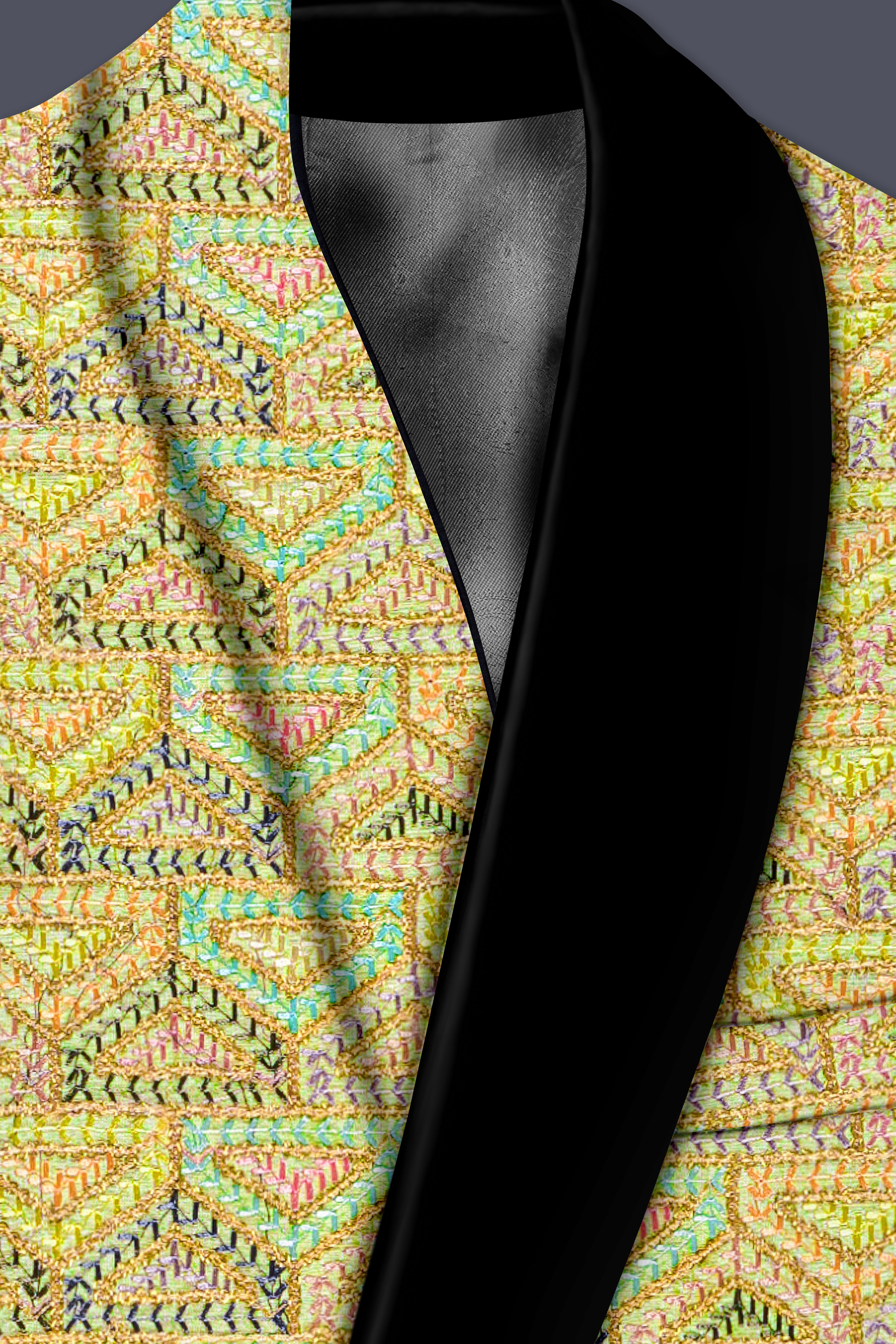Flavora-Tacha Yellow and Charm Pink Geometric Cotton Thread Embroidered Designer Blazer