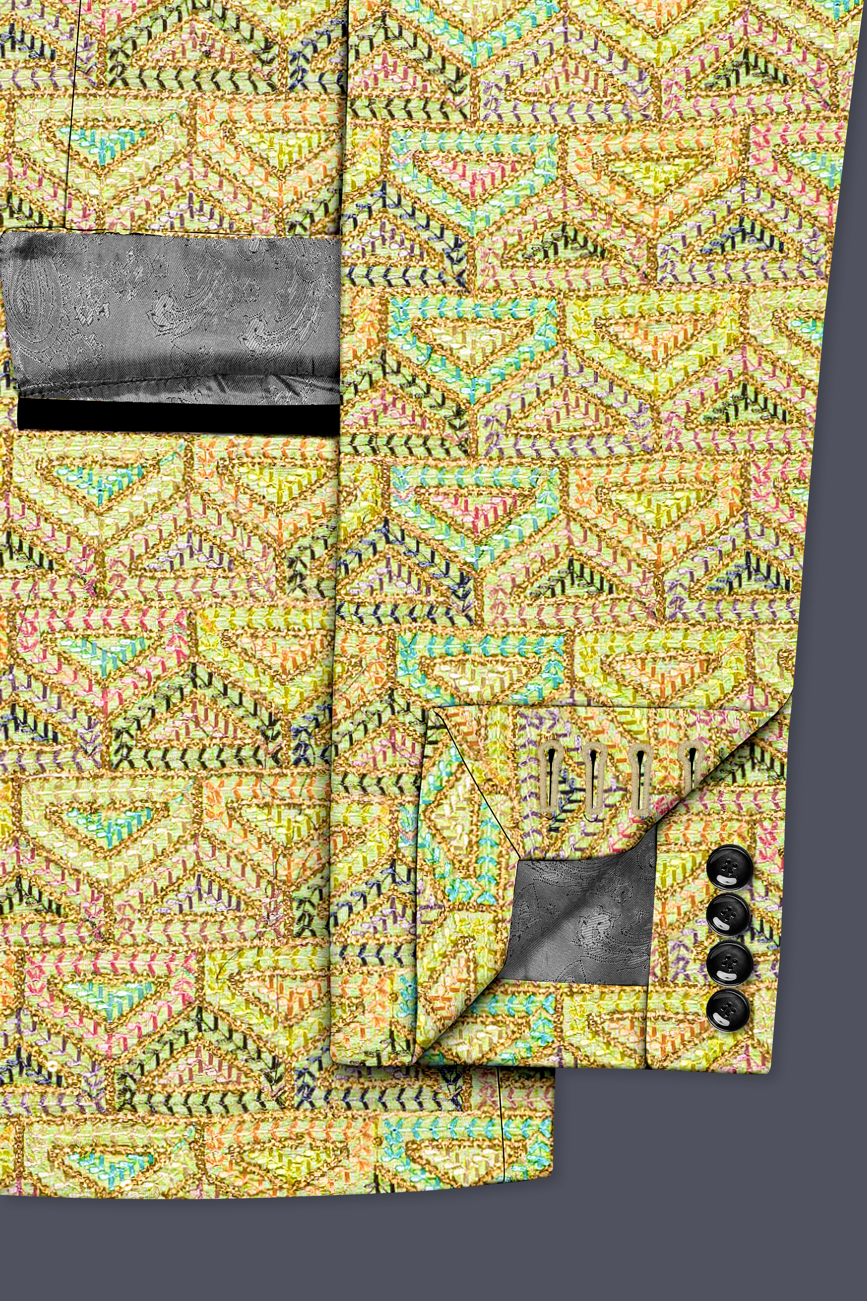 Flavora-Tacha Yellow and Charm Pink Geometric Cotton Thread Embroidered Designer Blazer