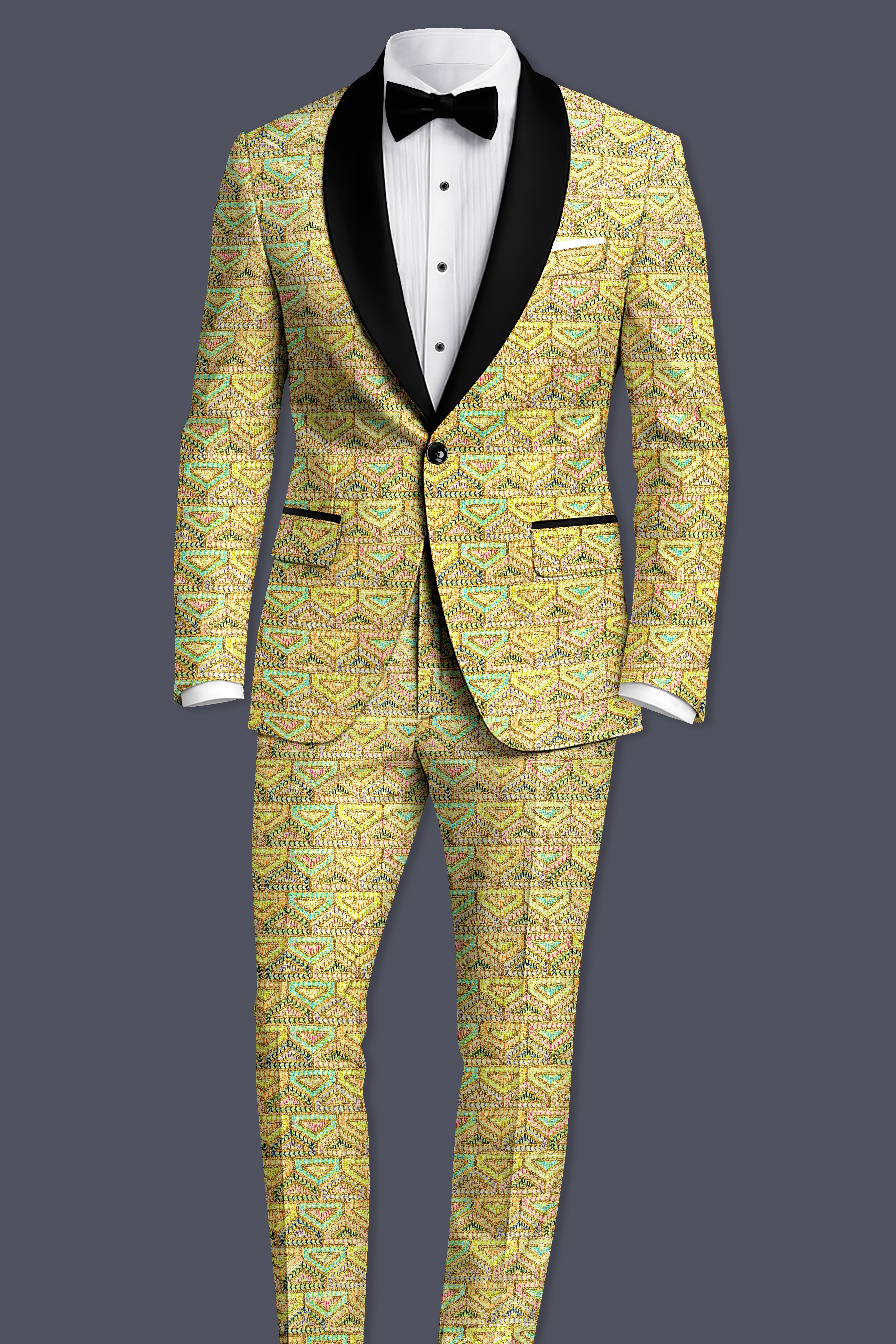 Flavora-Tacha Yellow and Charm Pink Geometric Cotton Thread Embroidered Designer Blazer
