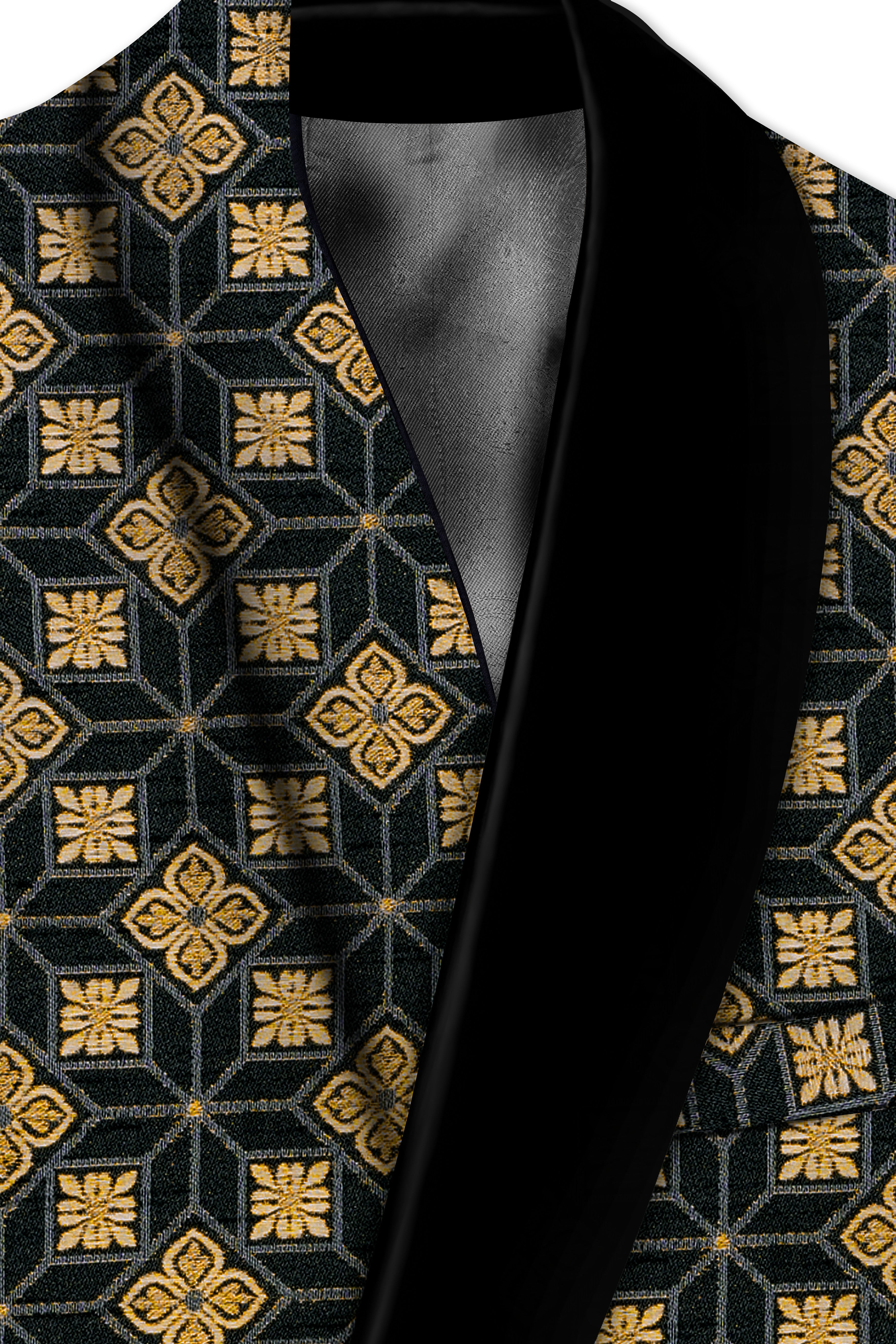 Geomaro-Cinder Black and Tan Brown Geometric Jacquard Textured Designer Blazer