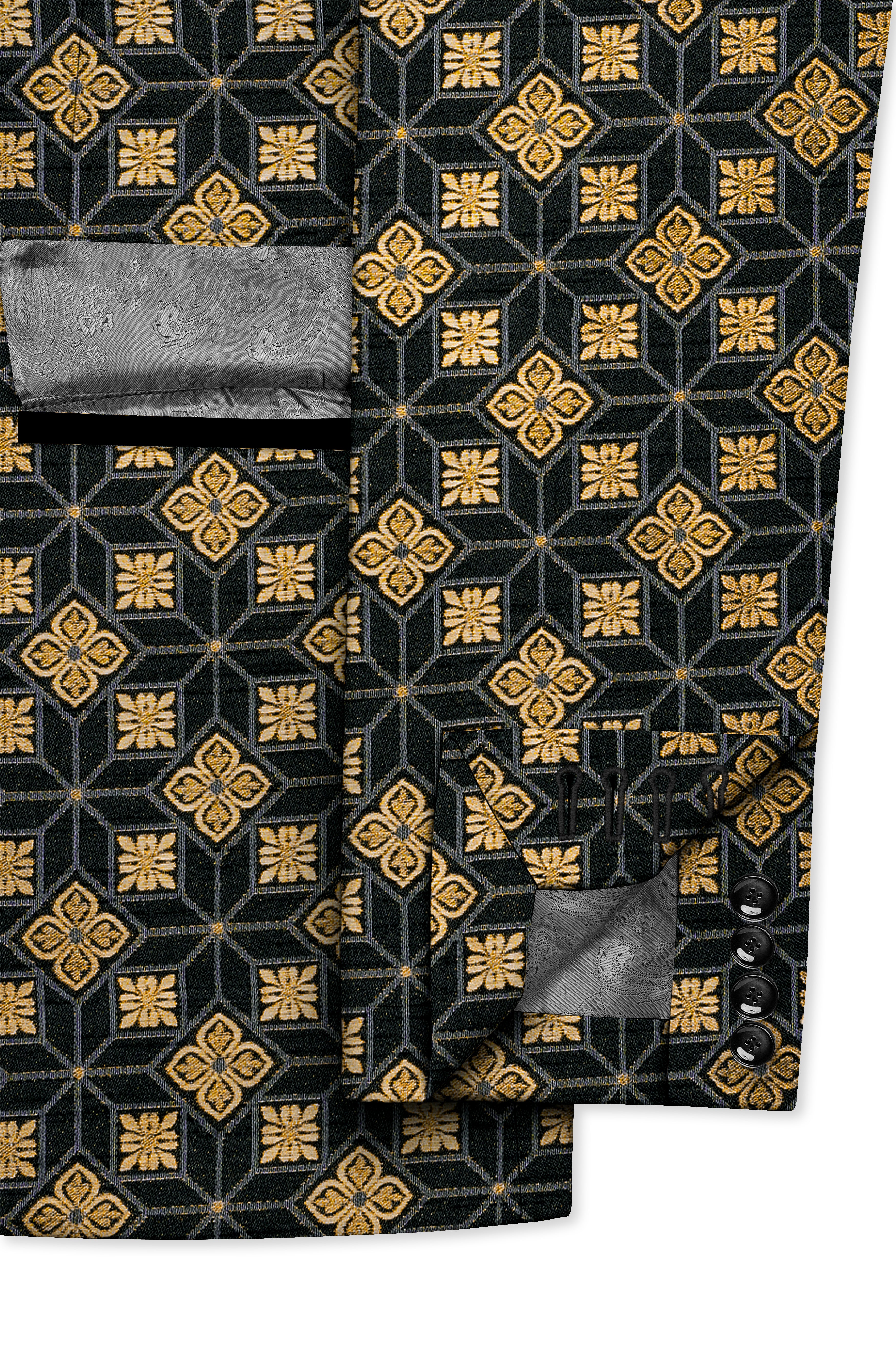 Geomaro-Cinder Black and Tan Brown Geometric Jacquard Textured Designer Blazer