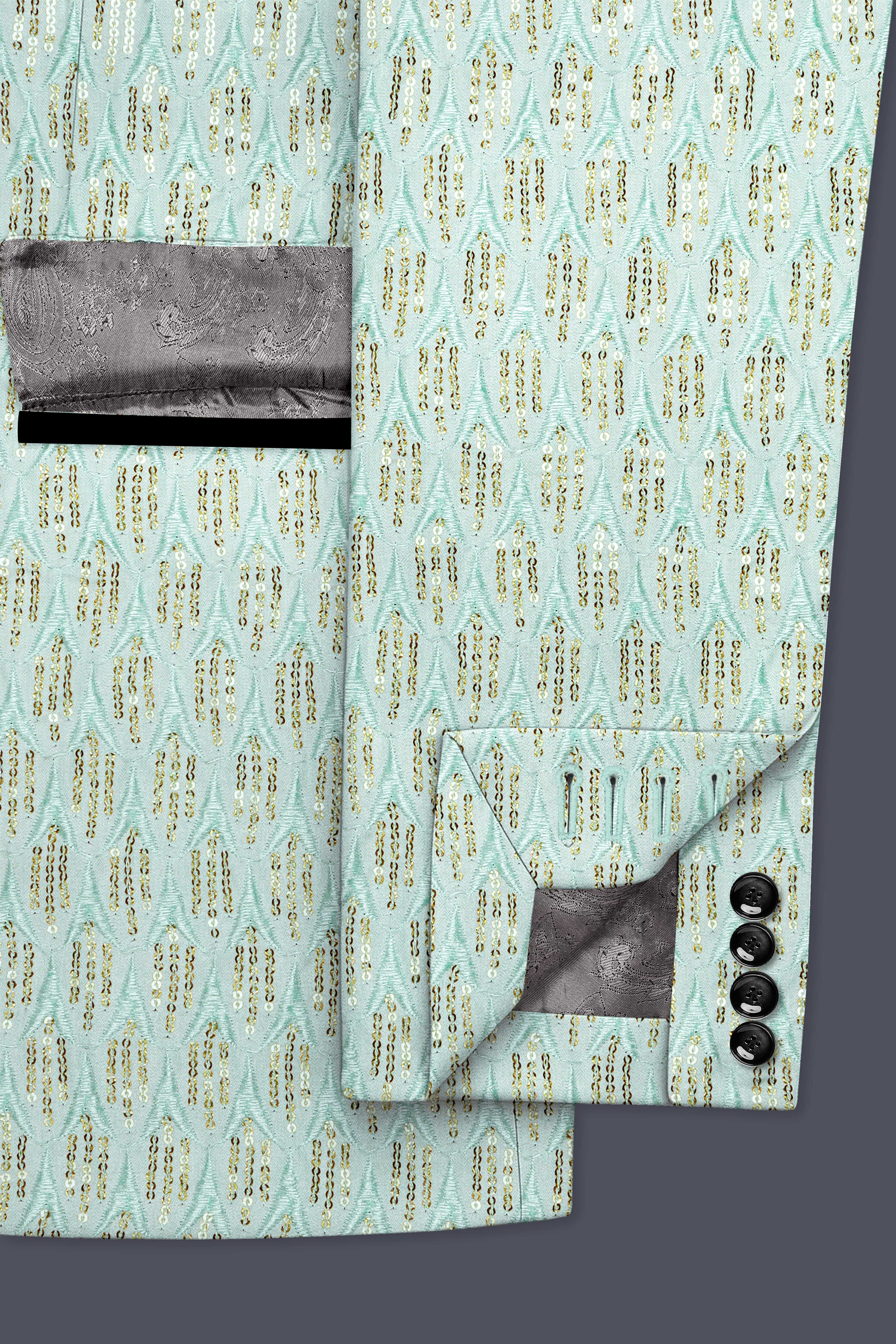 Tikkara-Edgewater Green Viscose Embroidered with Tikki Work Designer Blazer