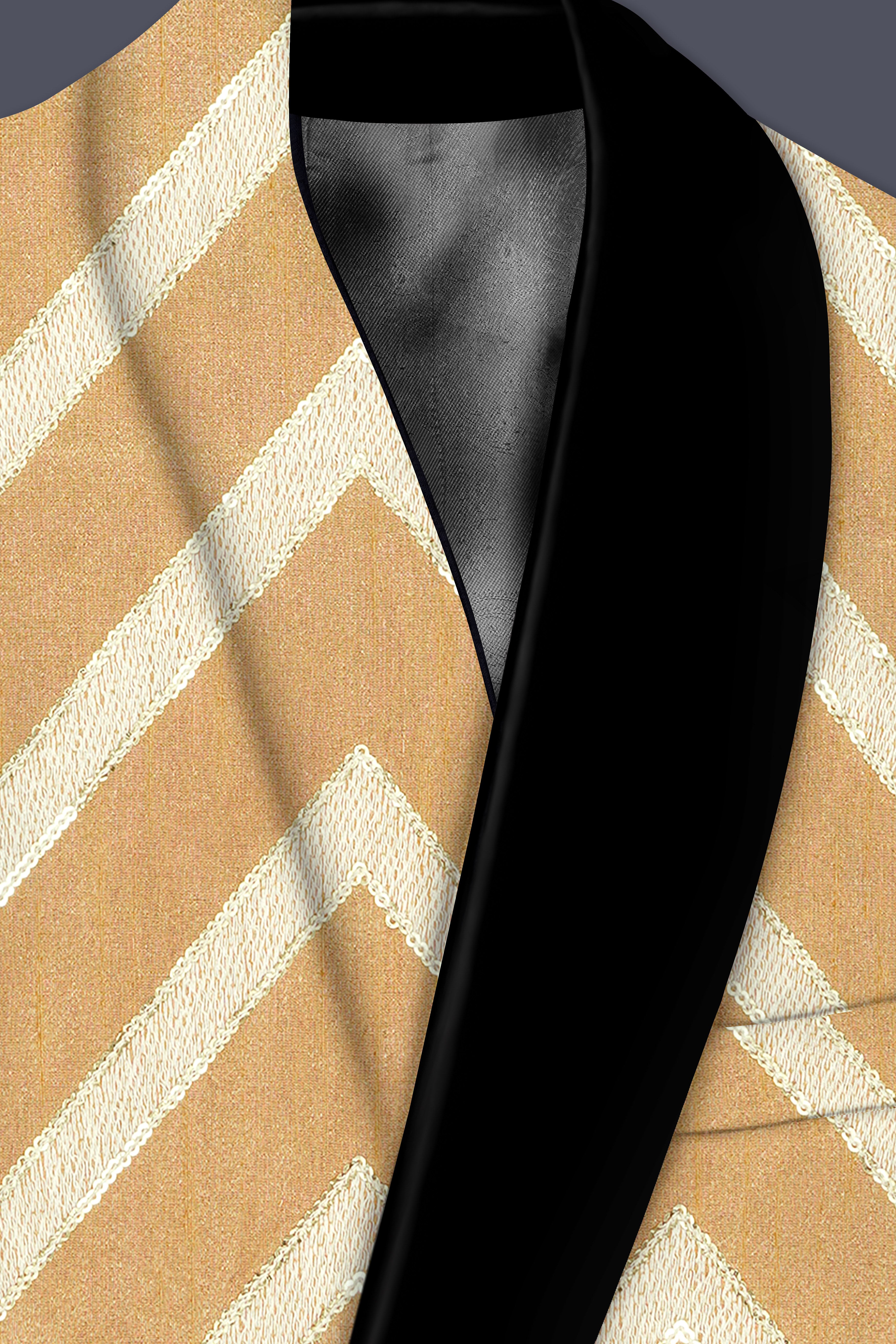 Zigvara-Antique Brown and Merino Cream Zig Zag Cotton Thread Embroidered Designer Blazer