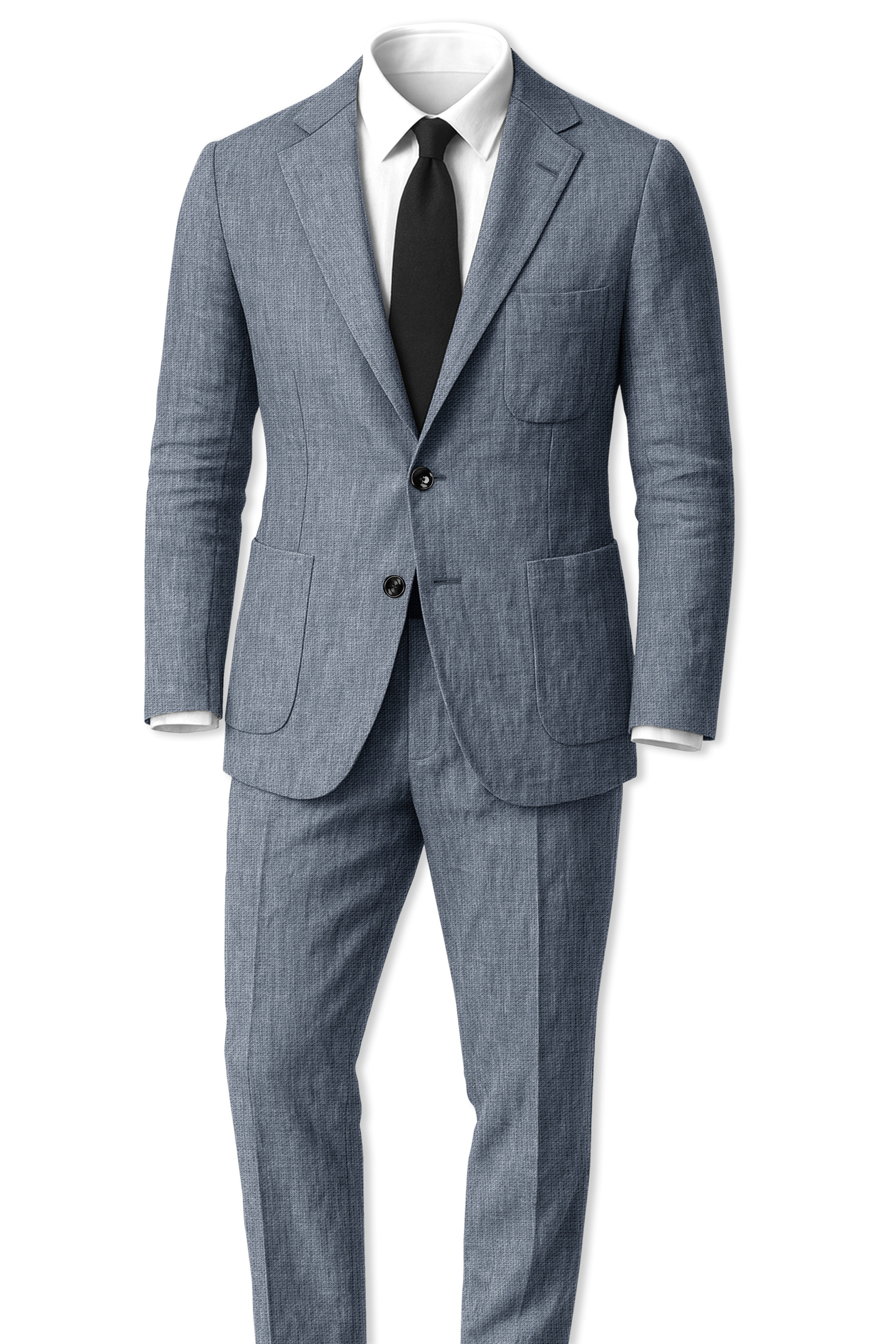Azurven-Cadet Blue Luxurious Linen Single Breasted Sports Blazer