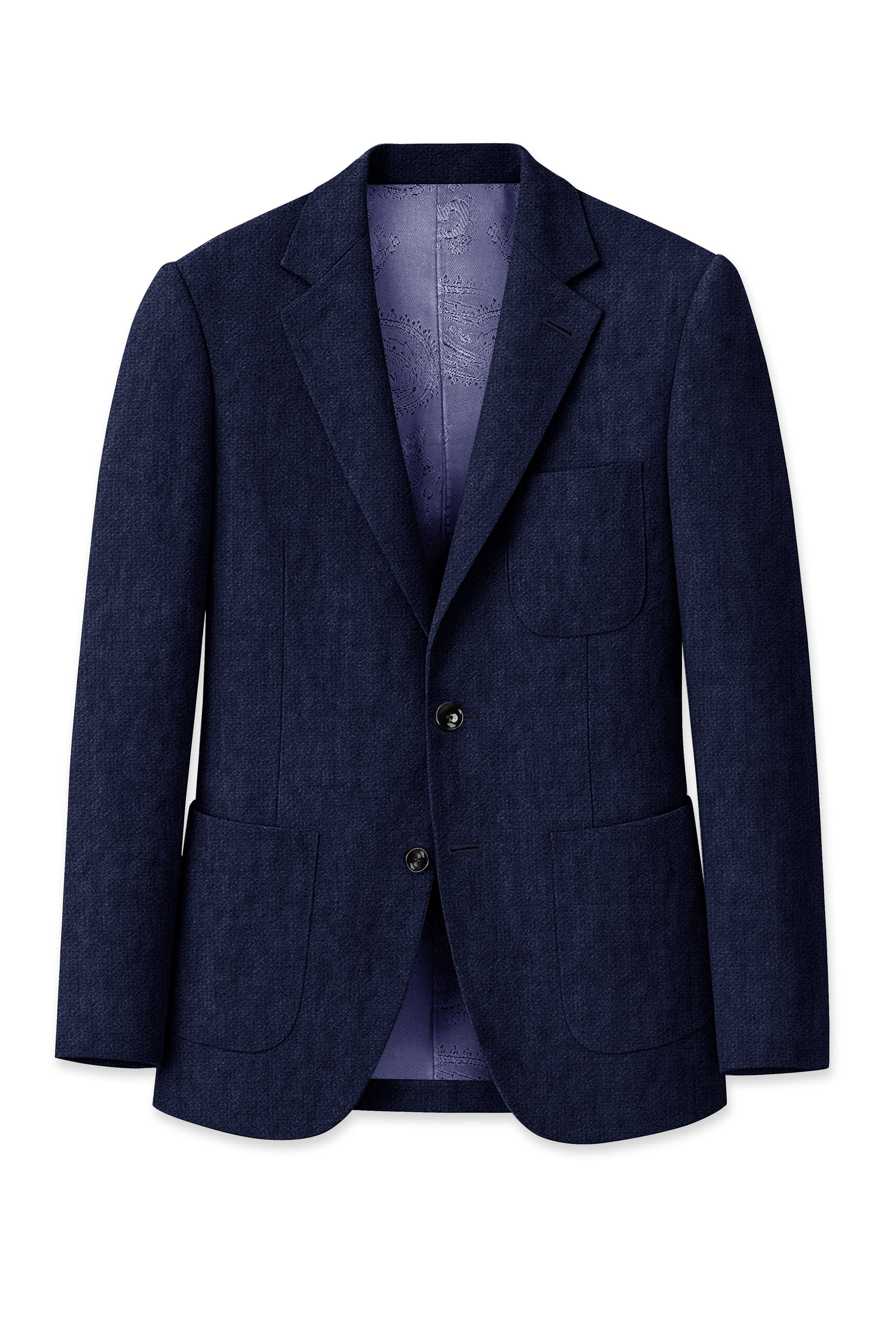 Azurven-Firefly Blue Luxurious Linen Single Breasted Sports Blazer
