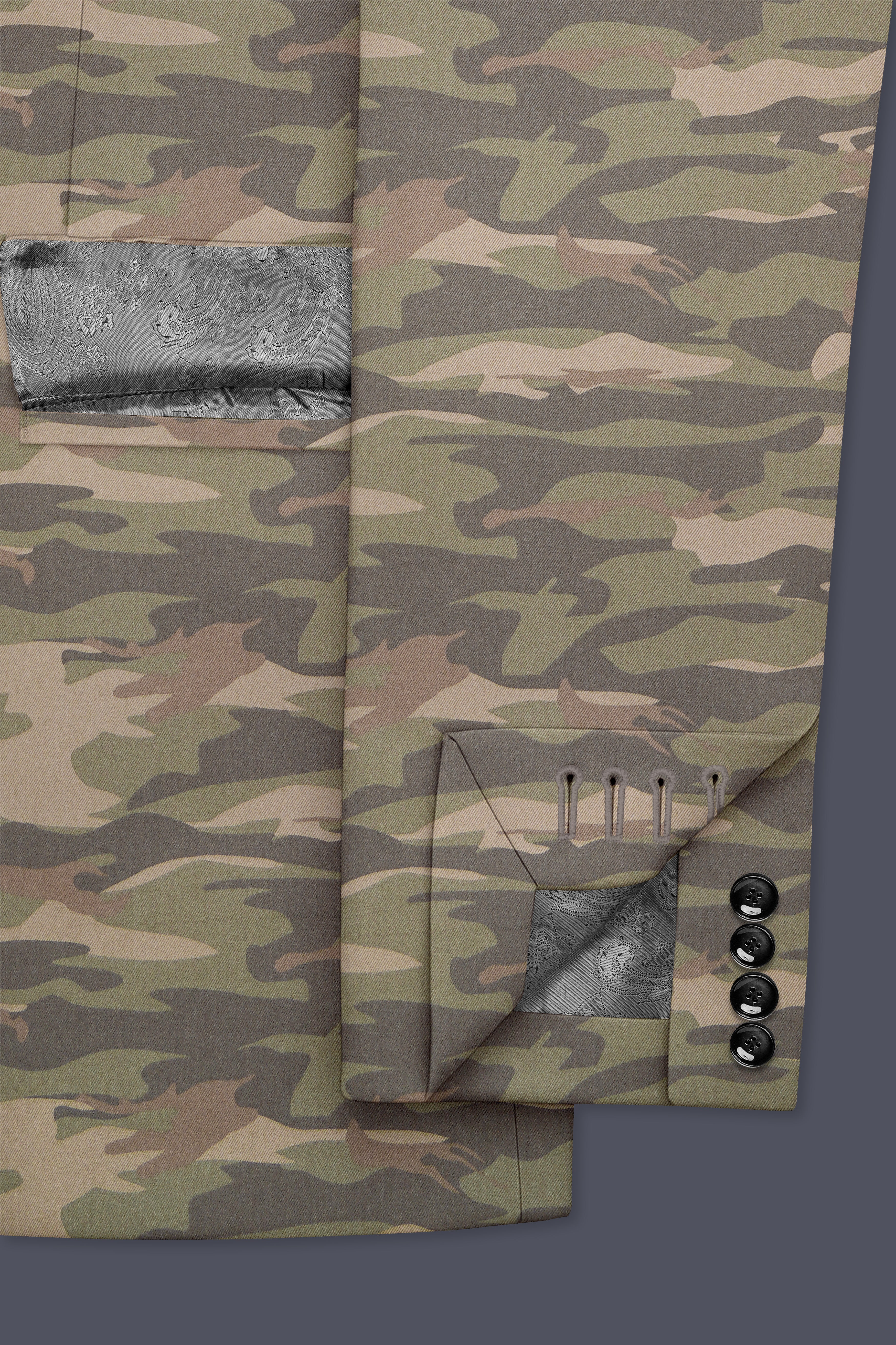 Wengoro-Crocodile Brown And Wenge Camouflage Printed Cotton Single Breasted Blazer