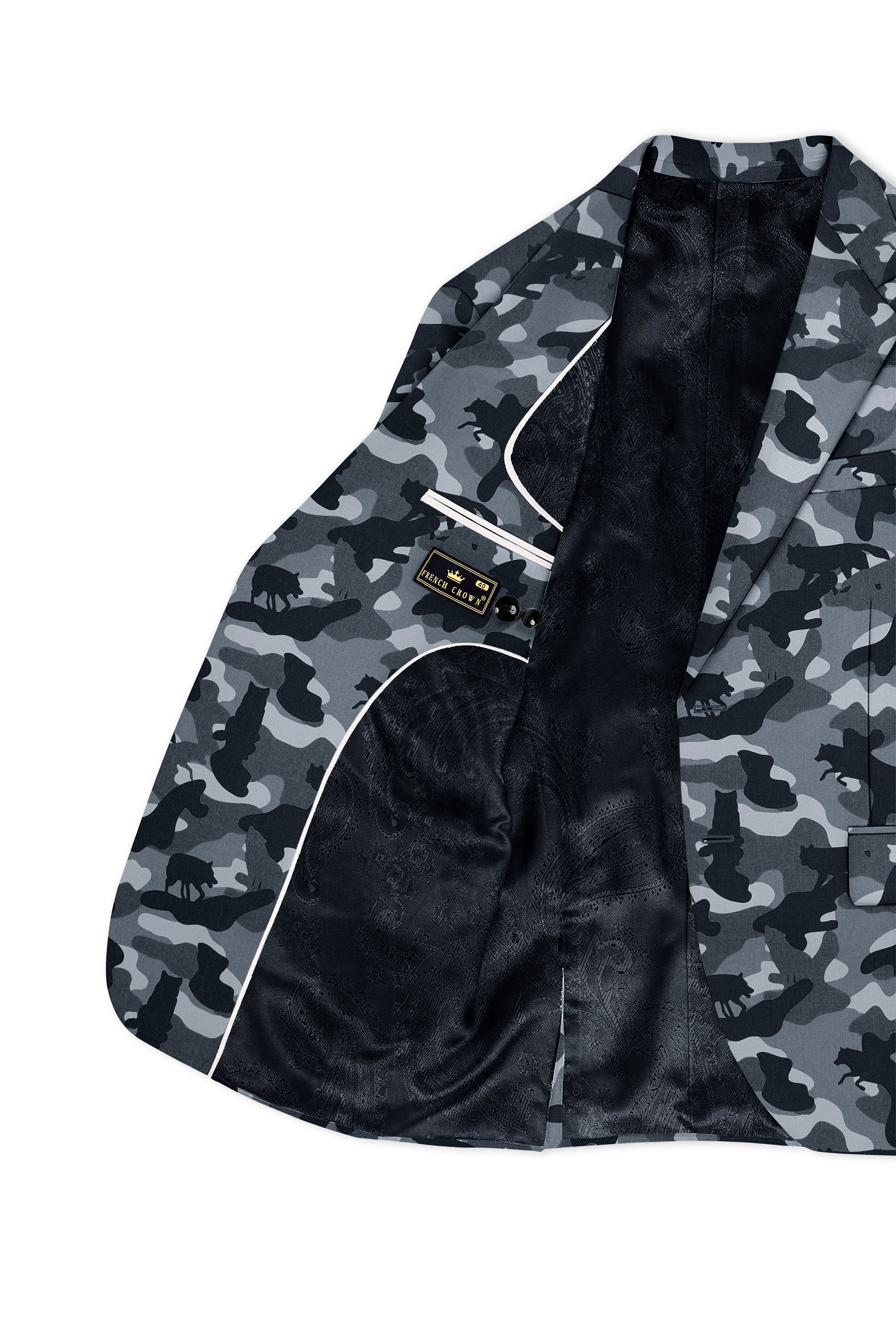 Obscaro-Carbon Gray And Cinder Black Camouflage Printed Cotton Single Breasted Blazer