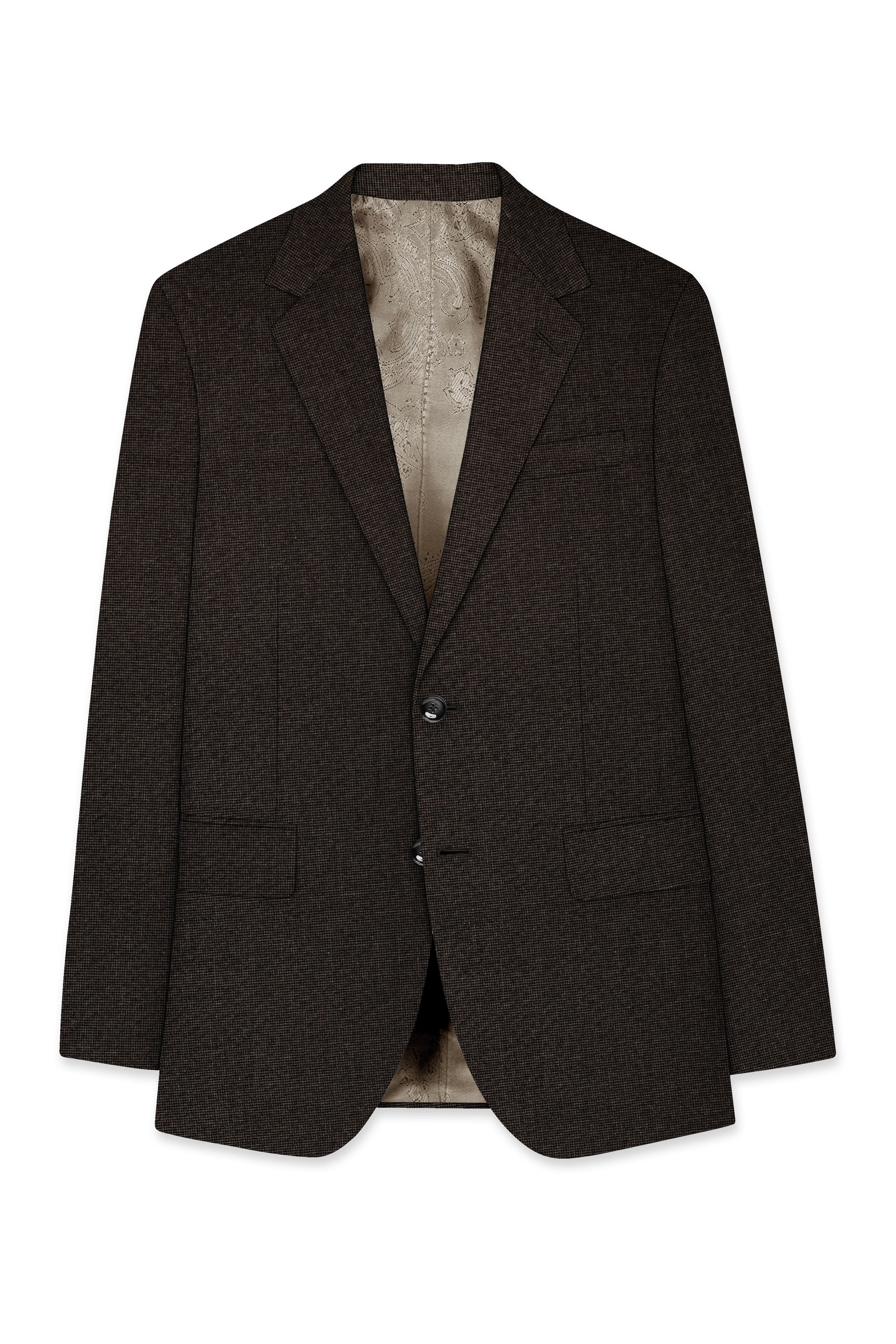 Bistrano-Acadia Brown Textured Wool Rich Single Breasted Blazer