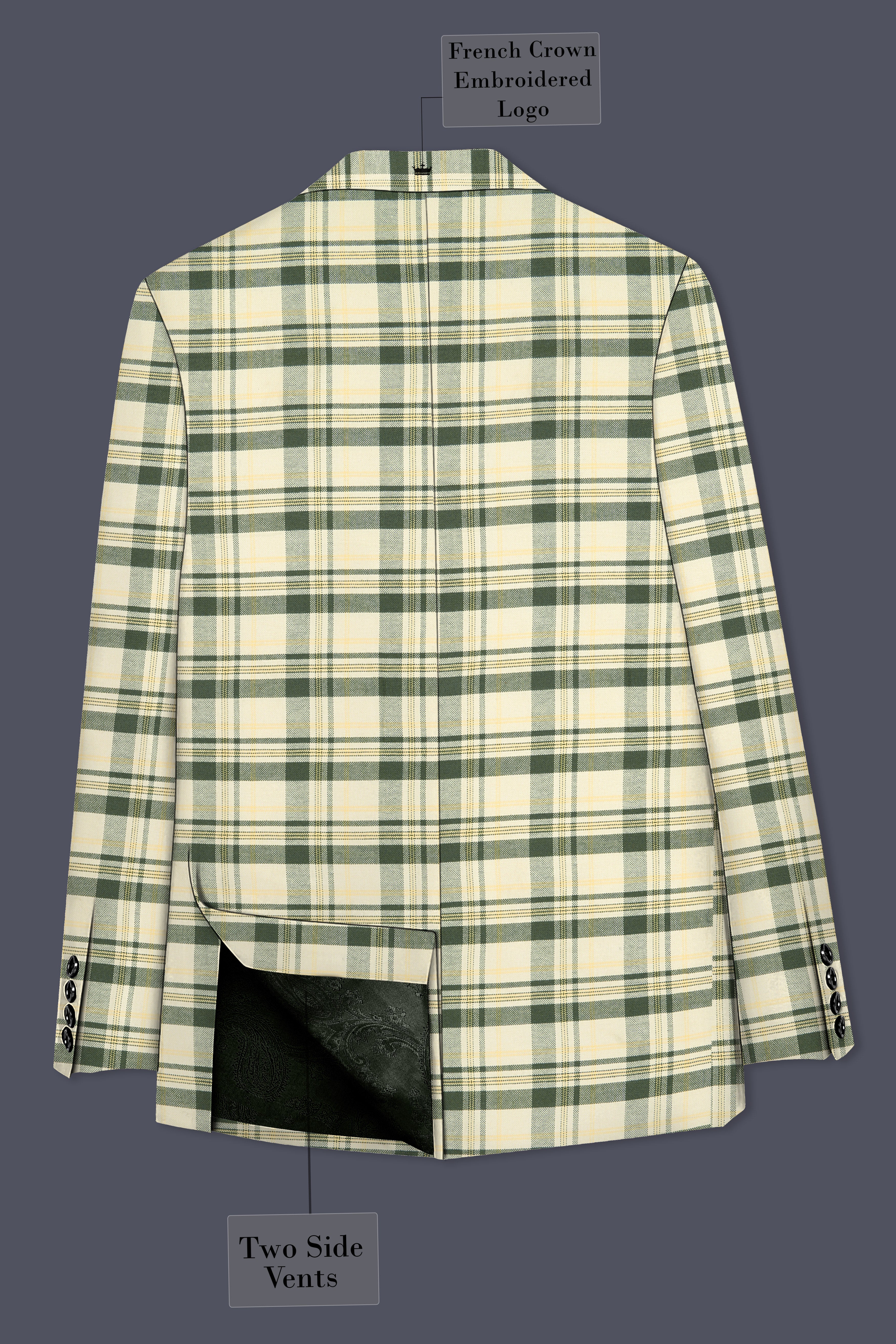 Swivoro-Swizzle Cream And Rangitoto Green Plaid Premium Cotton Single Breasted Blazer