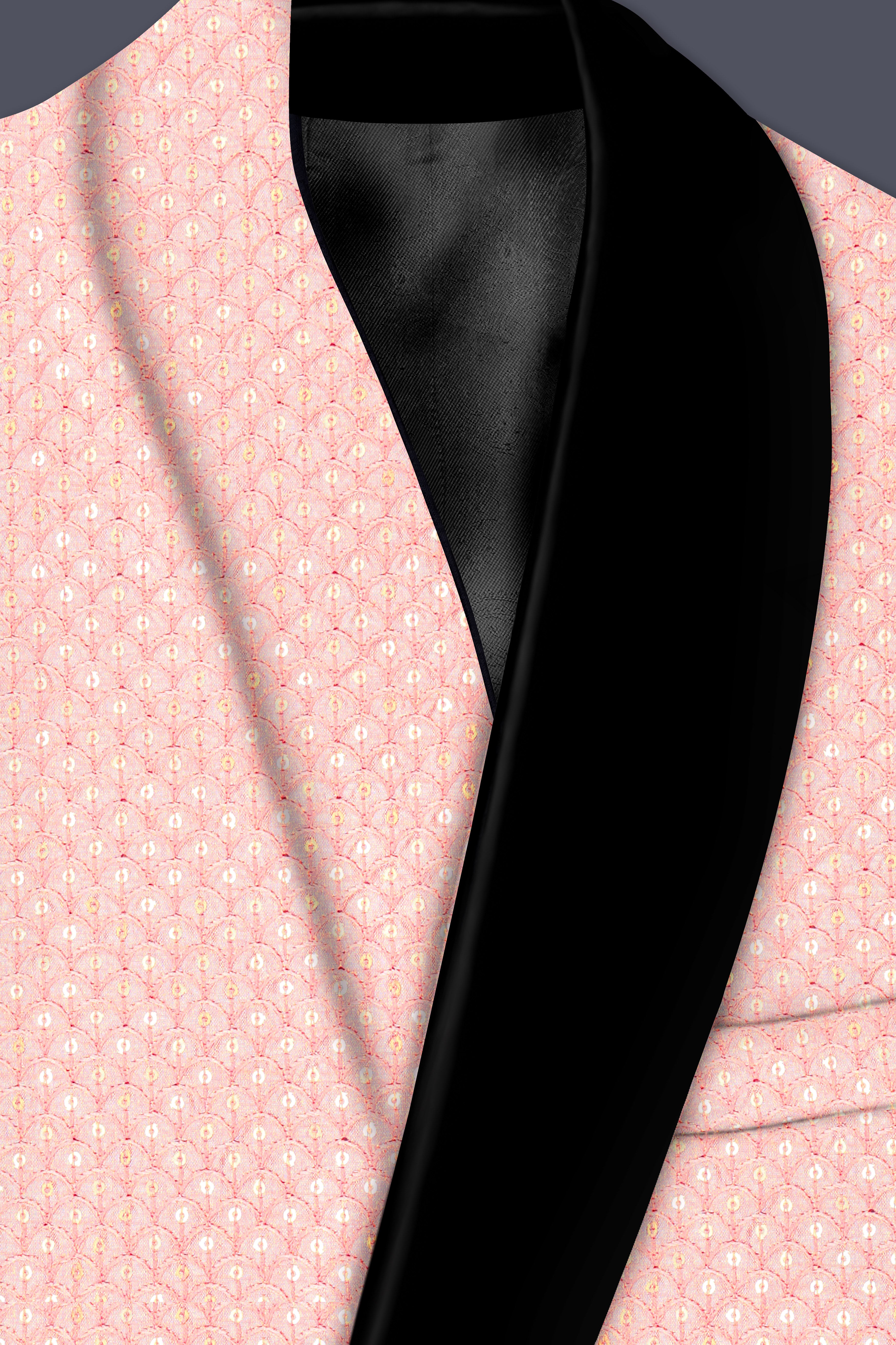 Rosavon-Mandys Pink Cotton Thread Heavy Embroidered Designer Tuxedo Blazer