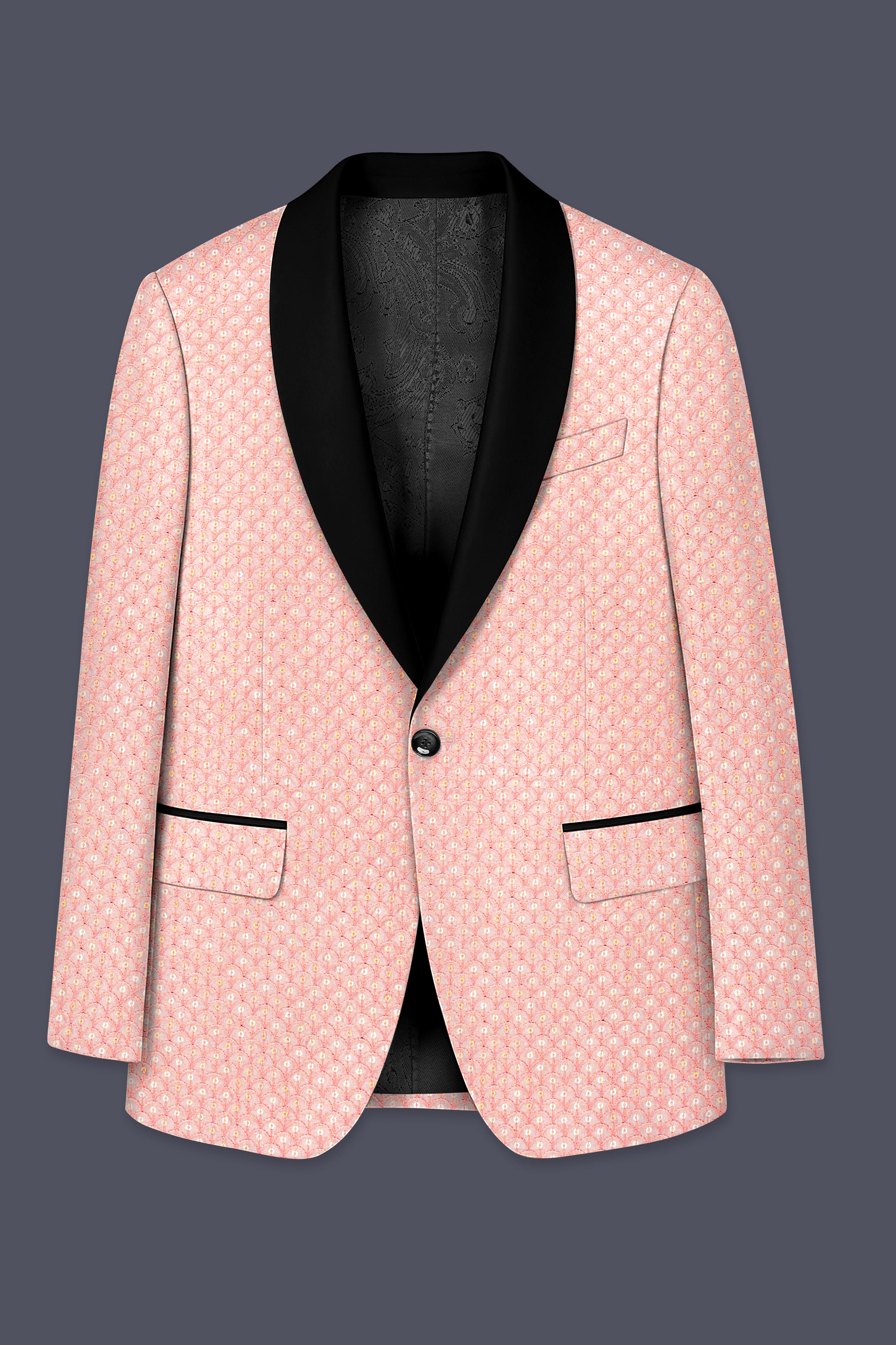Rosavon-Mandys Pink Cotton Thread Heavy Embroidered Designer Tuxedo Blazer