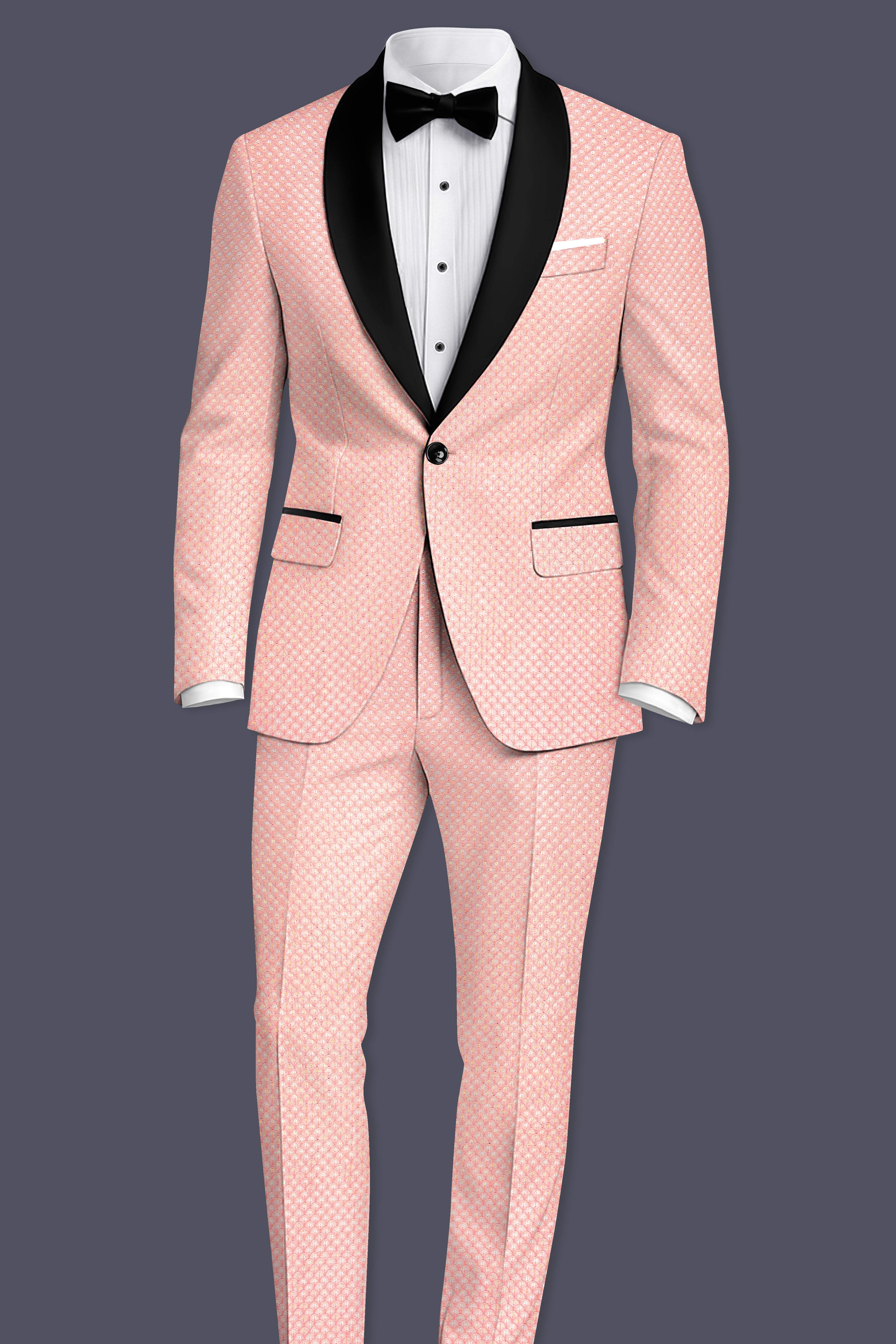 Rosavon-Mandys Pink Cotton Thread Heavy Embroidered Designer Tuxedo Blazer