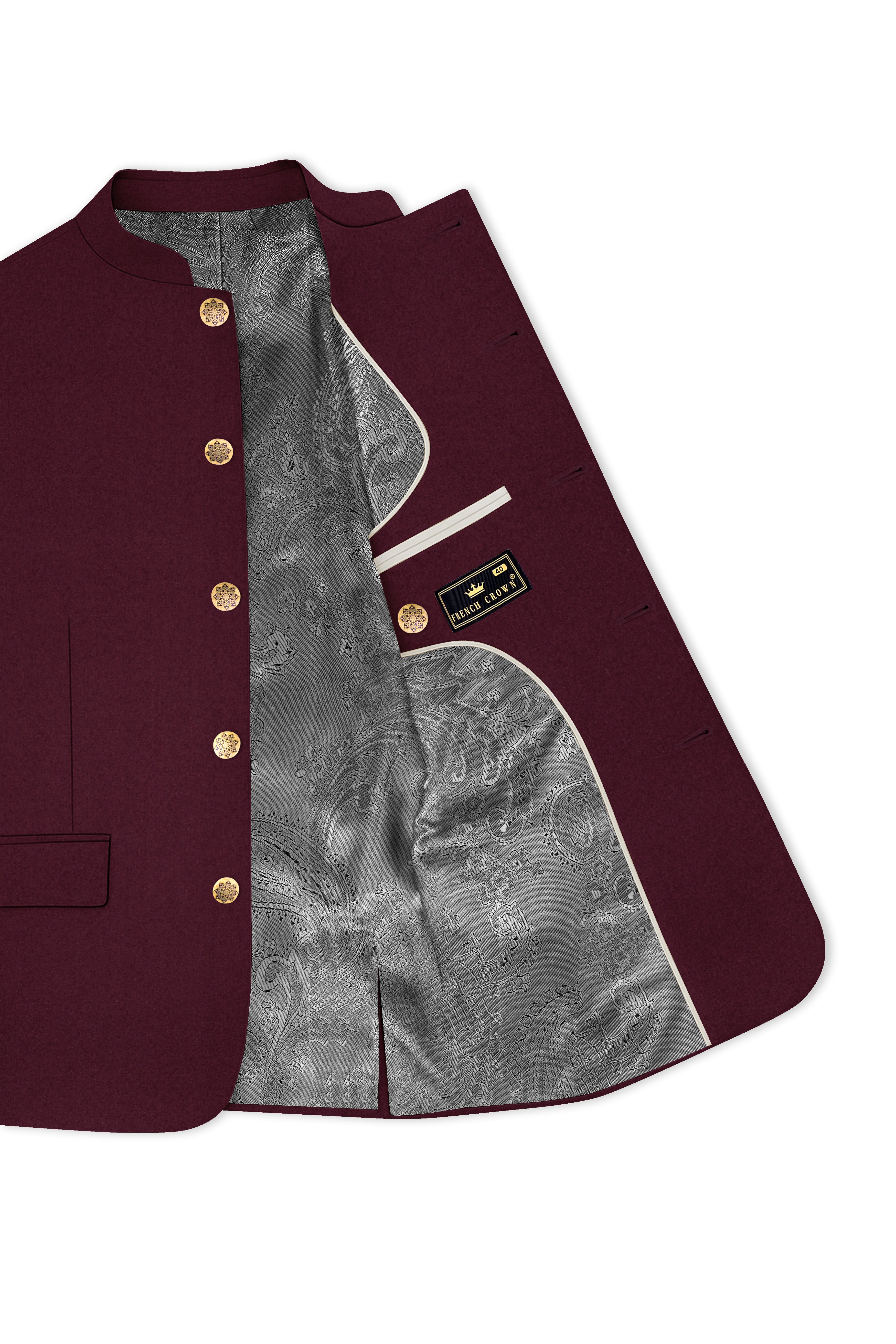 Flexmaro-Korean Crater Maroon 4-Way Stretch Wrinkle-Free Wool Rich Bandhgala Blazer