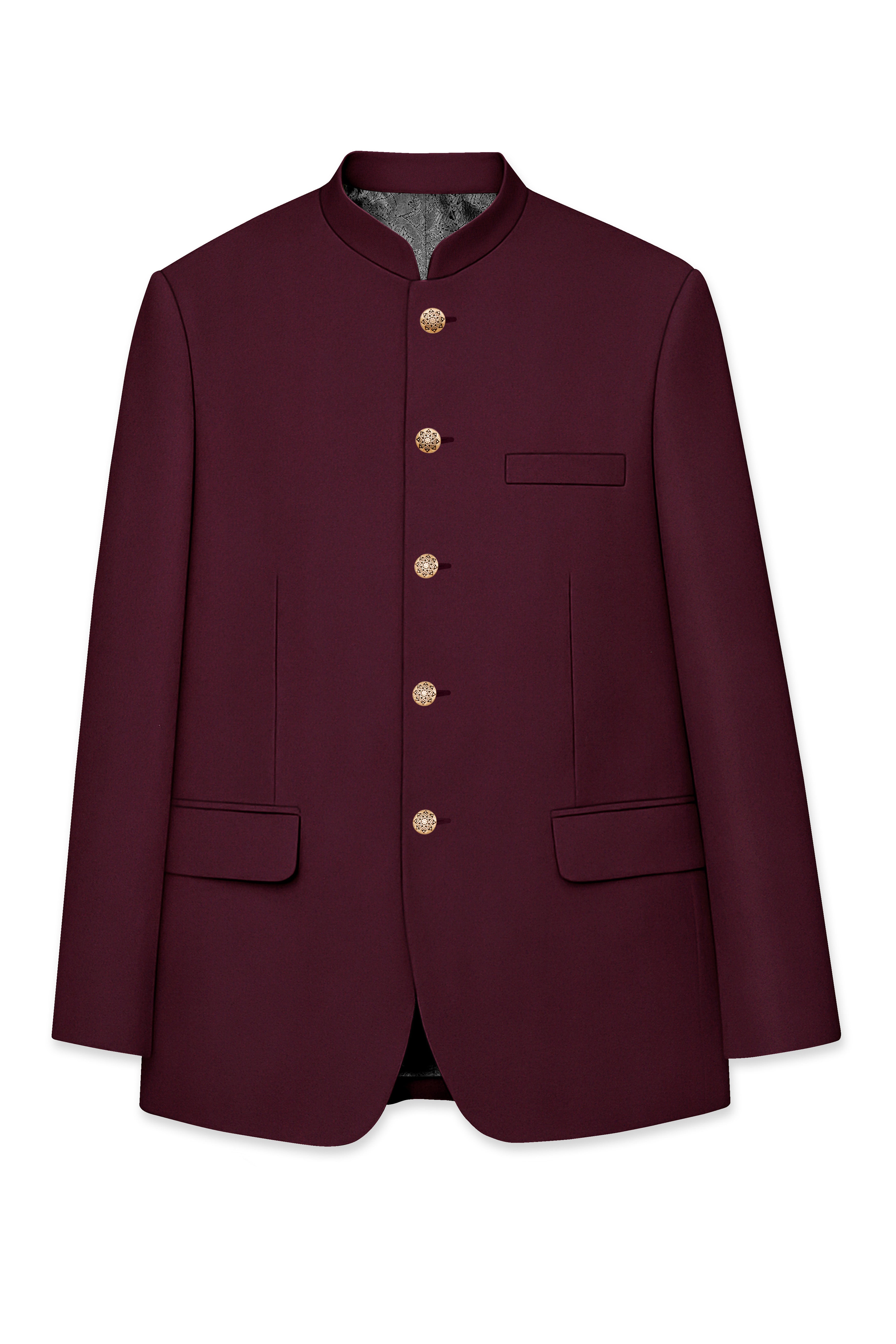 Flexmaro-Korean Crater Maroon 4-Way Stretch Wrinkle-Free Wool Rich Bandhgala Blazer
