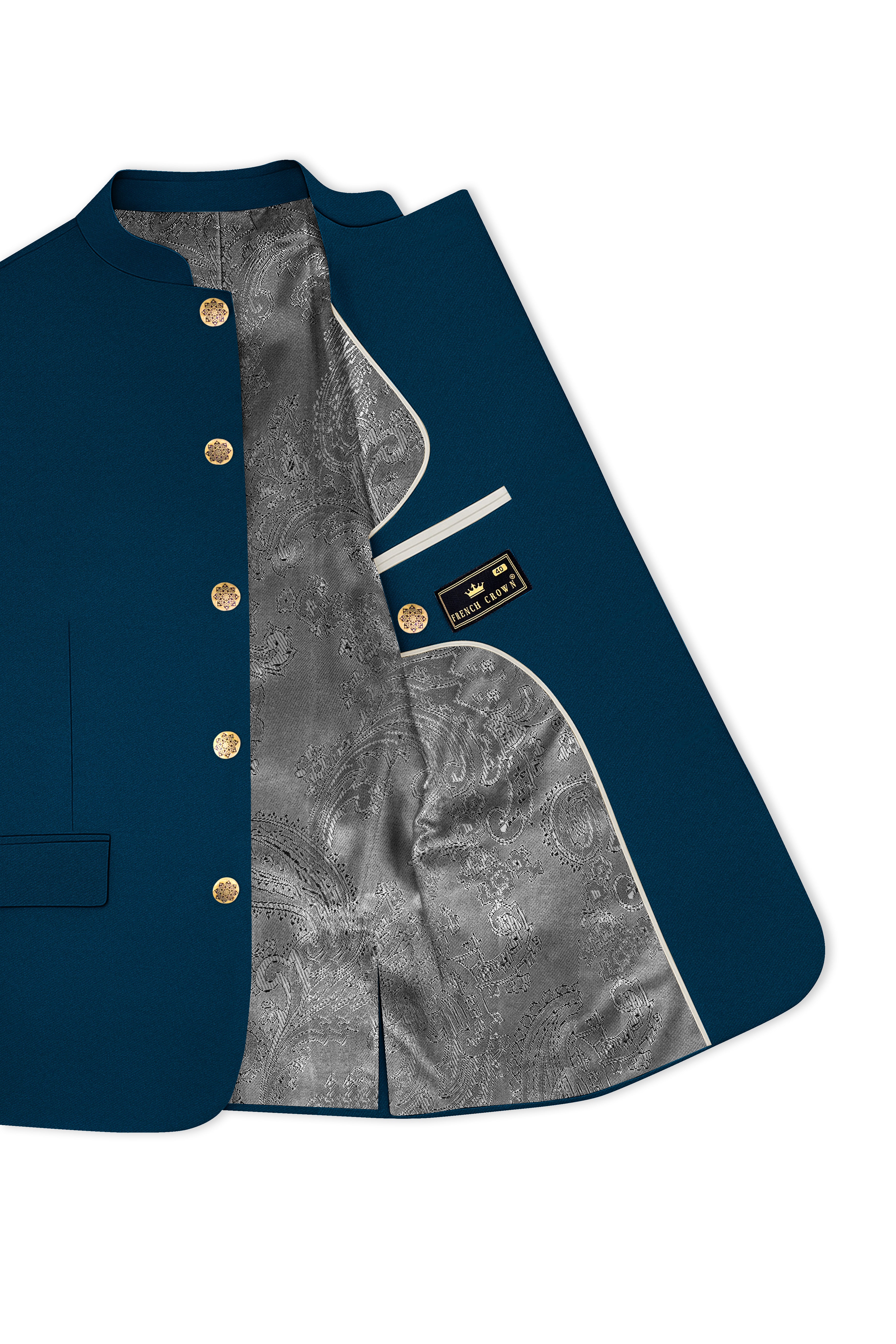 Aureblu-Korean Prussian Blue 4-Way Stretch Wool Rich Bandhgala Blazer