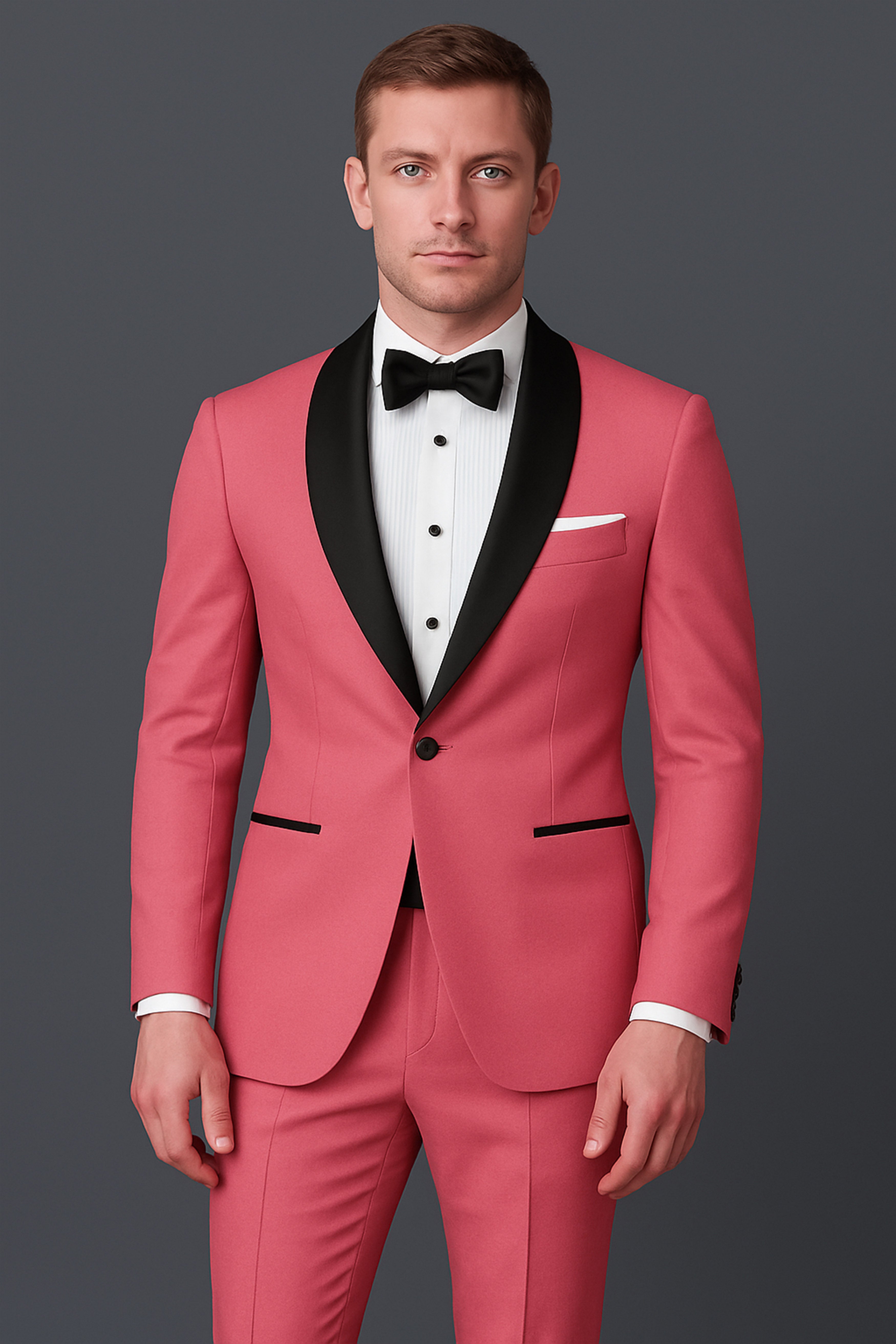 Aurerosa-Roman Pink Wool Rich Tuxedo Slight Stretch Blazer