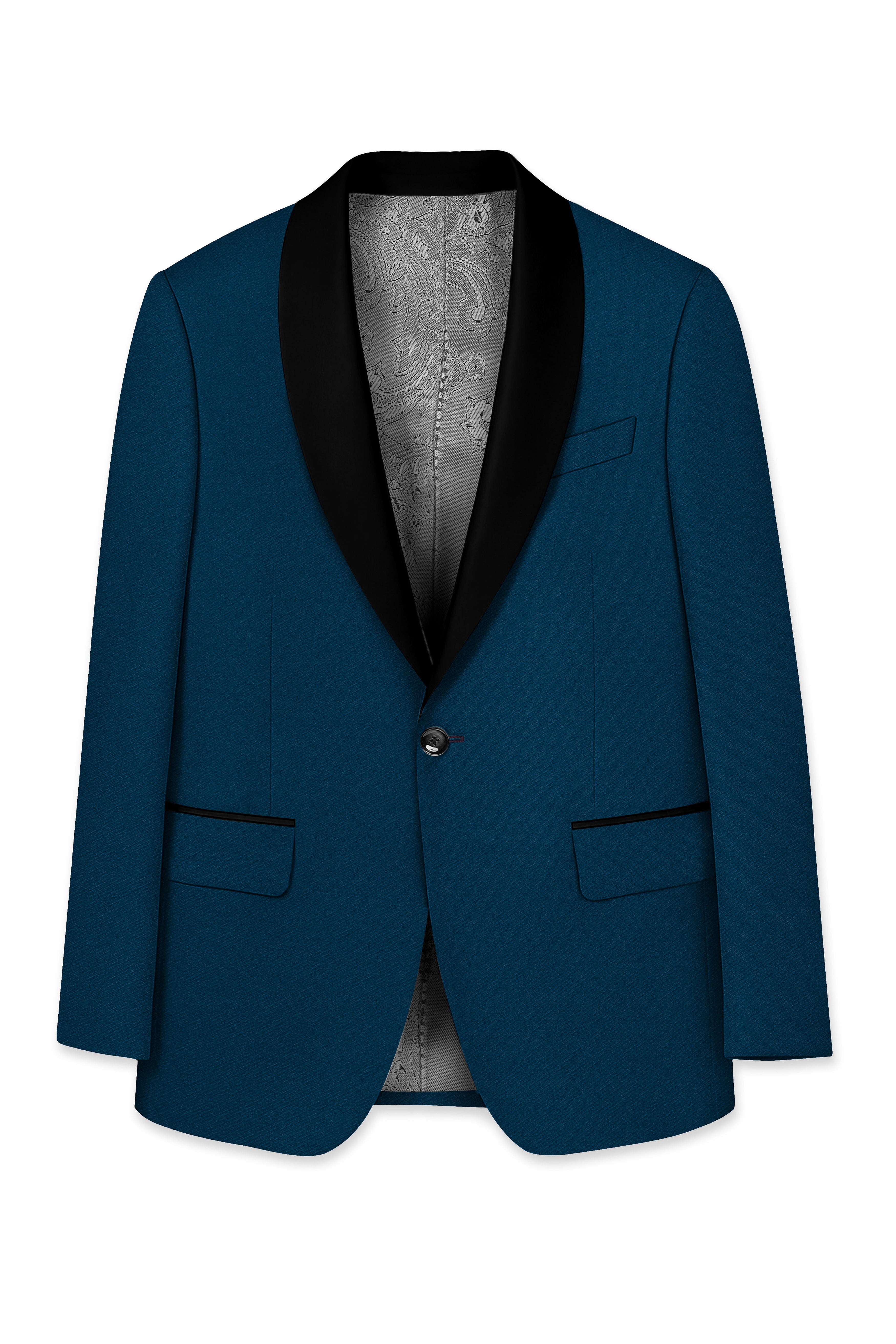 Aureblu-Korean Prussian Blue 4-Way Stretch Wool Rich Tuxedo Blazer