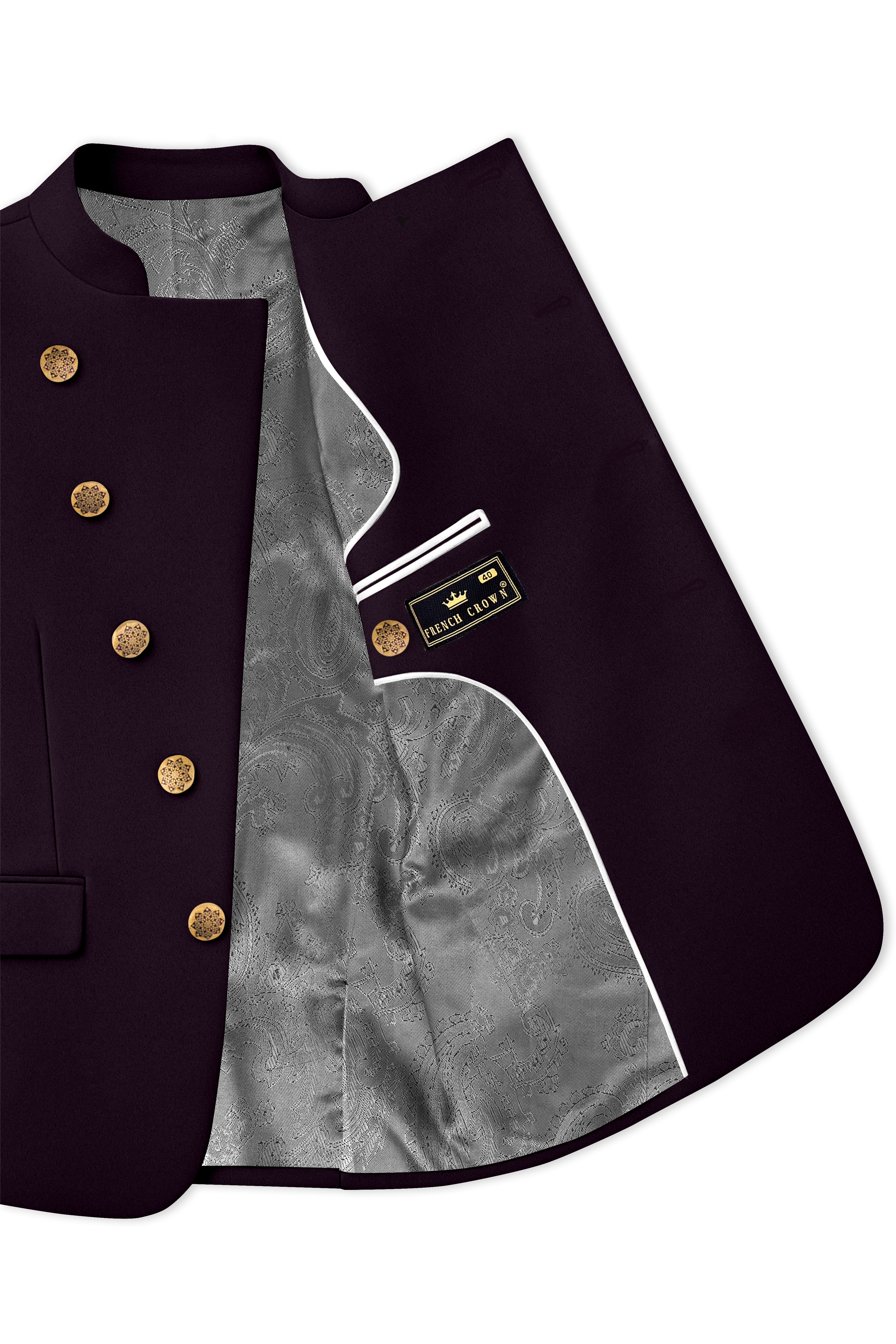 Marenzo-Korean Seal Maroon 4-Way Stretch Wrinkle-Free Wool Rich Cross Placket Bandhgala Blazer