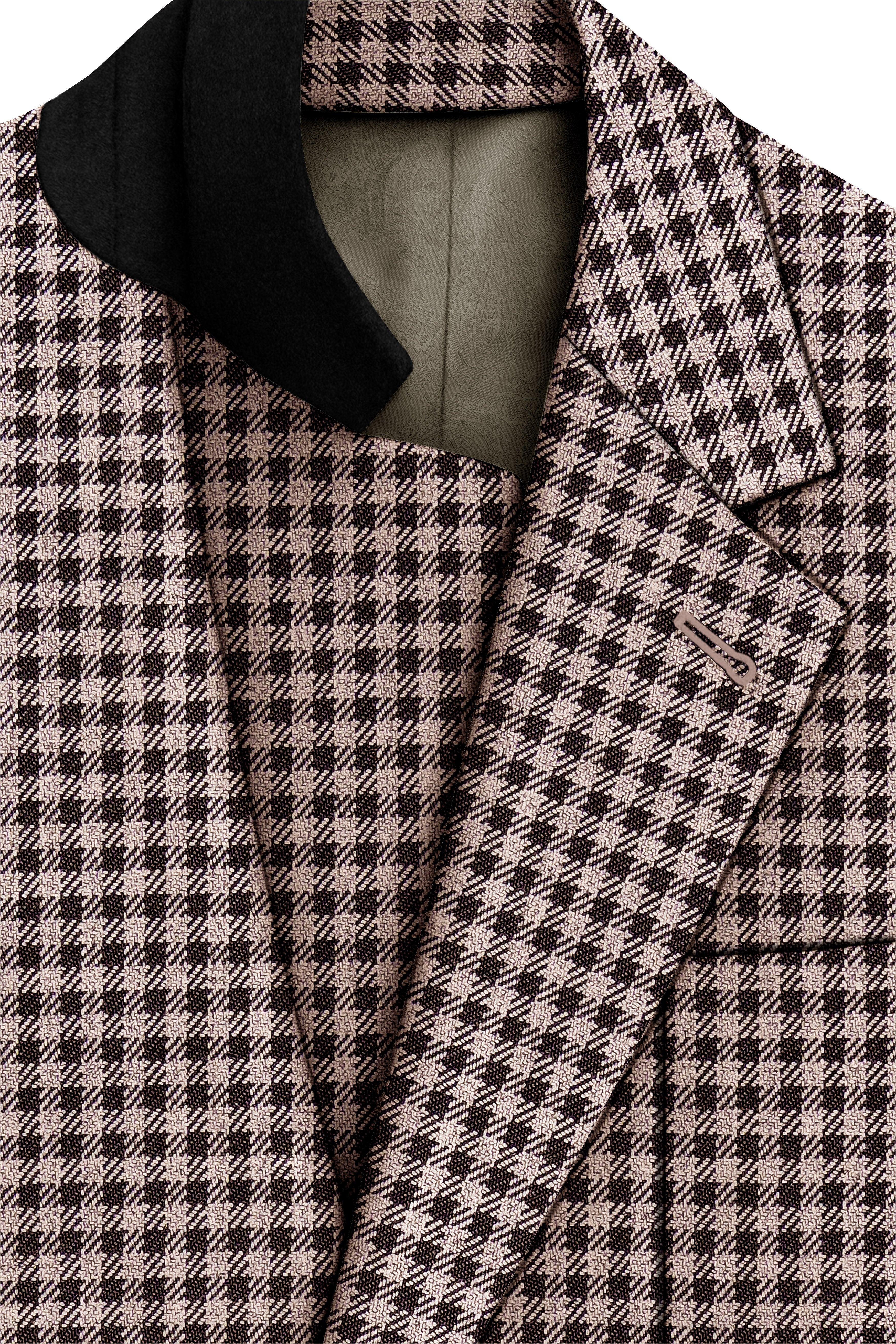 Imperium-Emperor Brown And Swiss Cream Gingham Plaid Tweed Single Breasted Sports Blazer