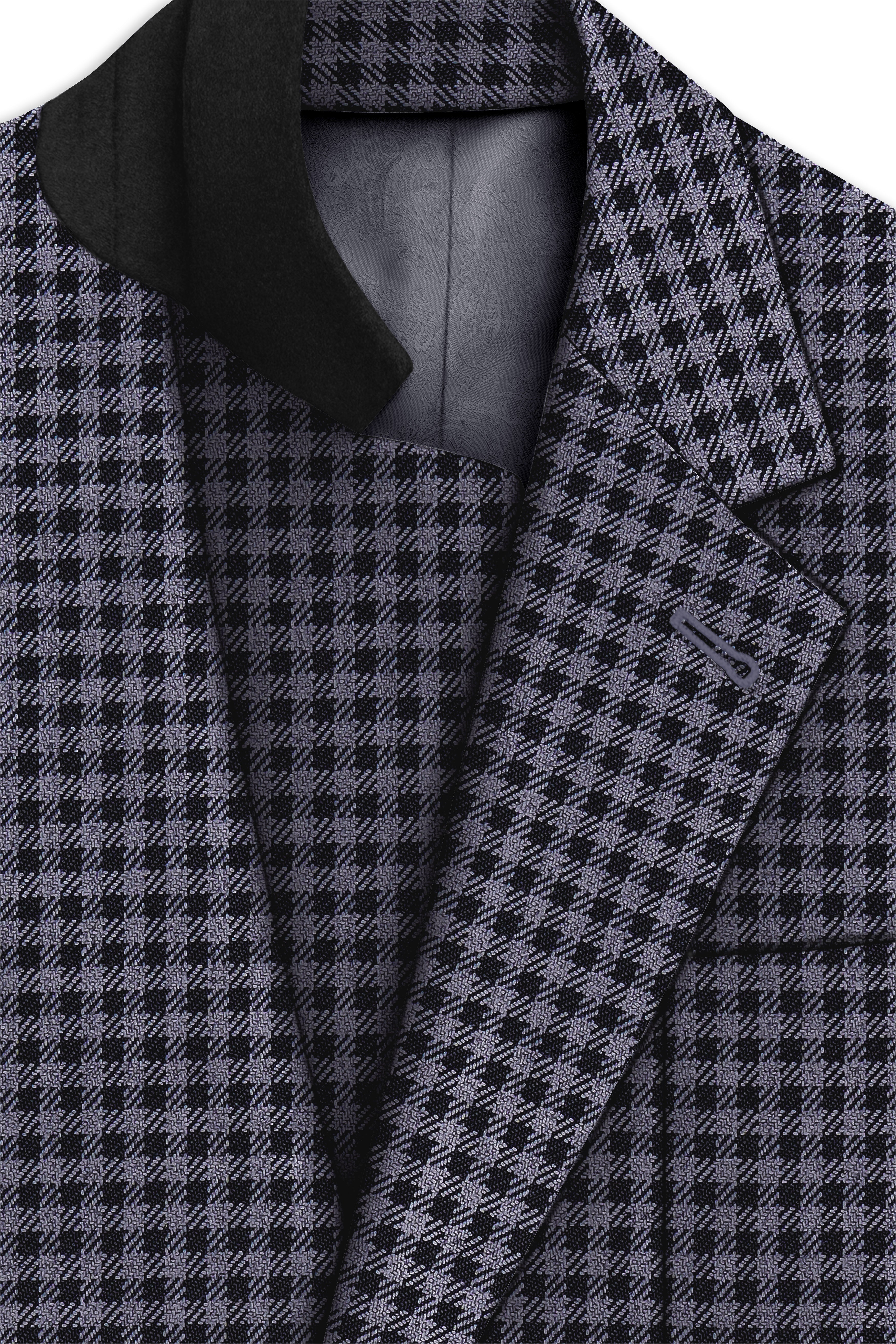 Zenith-Mirage Blue And venus Gray Gingham Plaid Tweed Single Breasted Sports Blazer