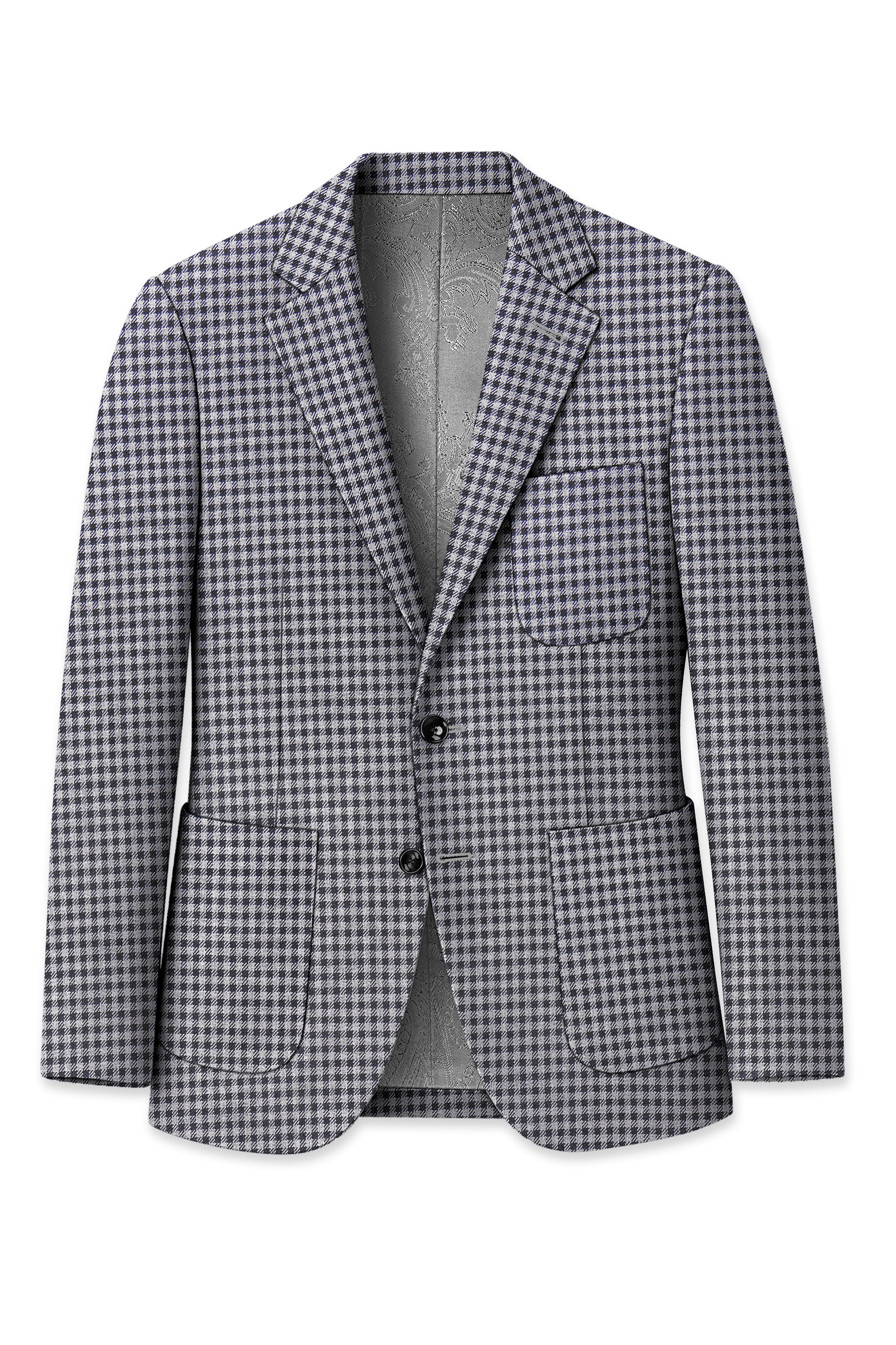 Graphite-Metallic Gray And Tuatara Gingham Plaid Tweed Single Breasted Sports Blazer