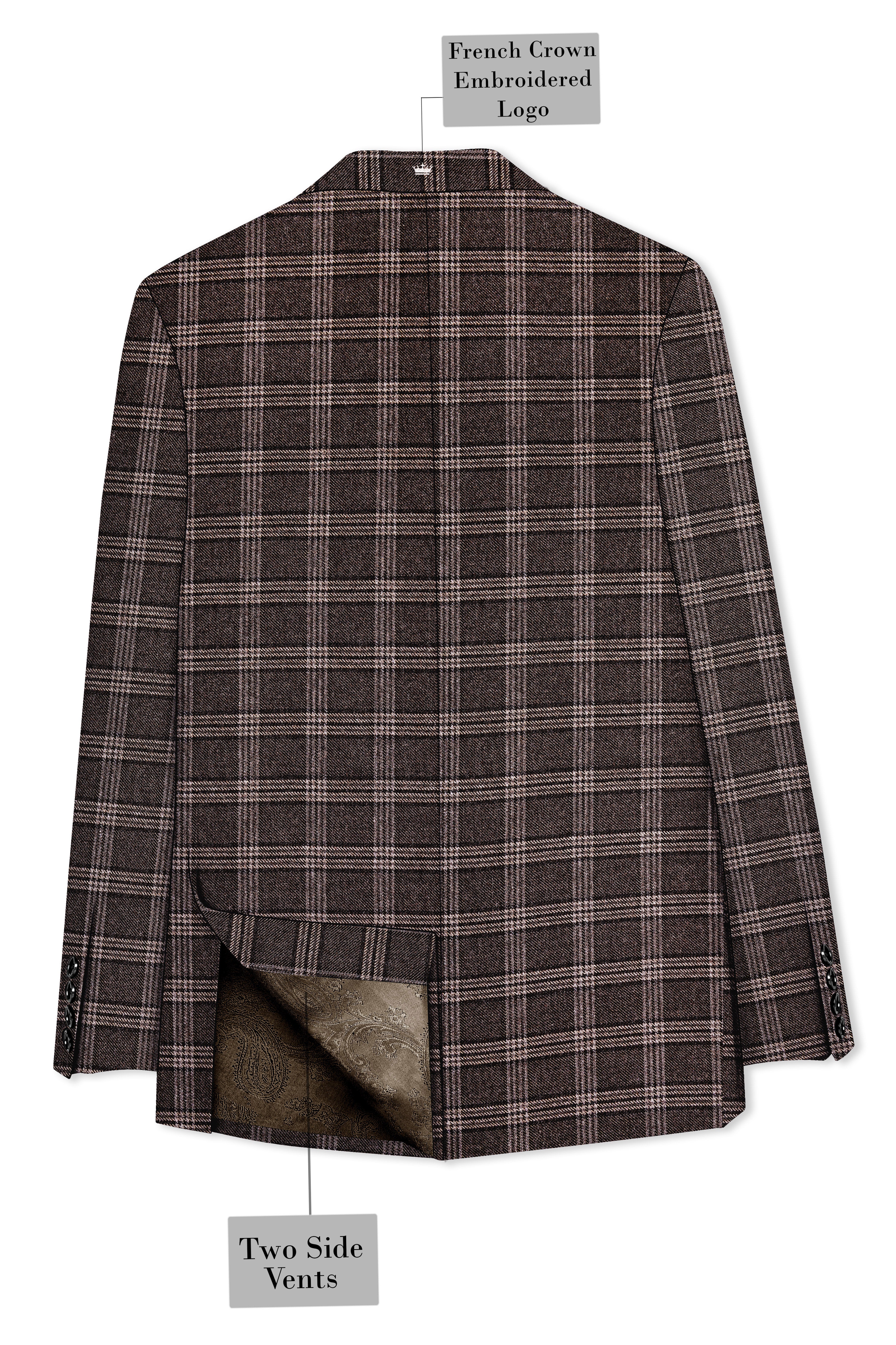 Eclenzo-Eclipse Brown Plaid Tweed Double Breasted Blazer