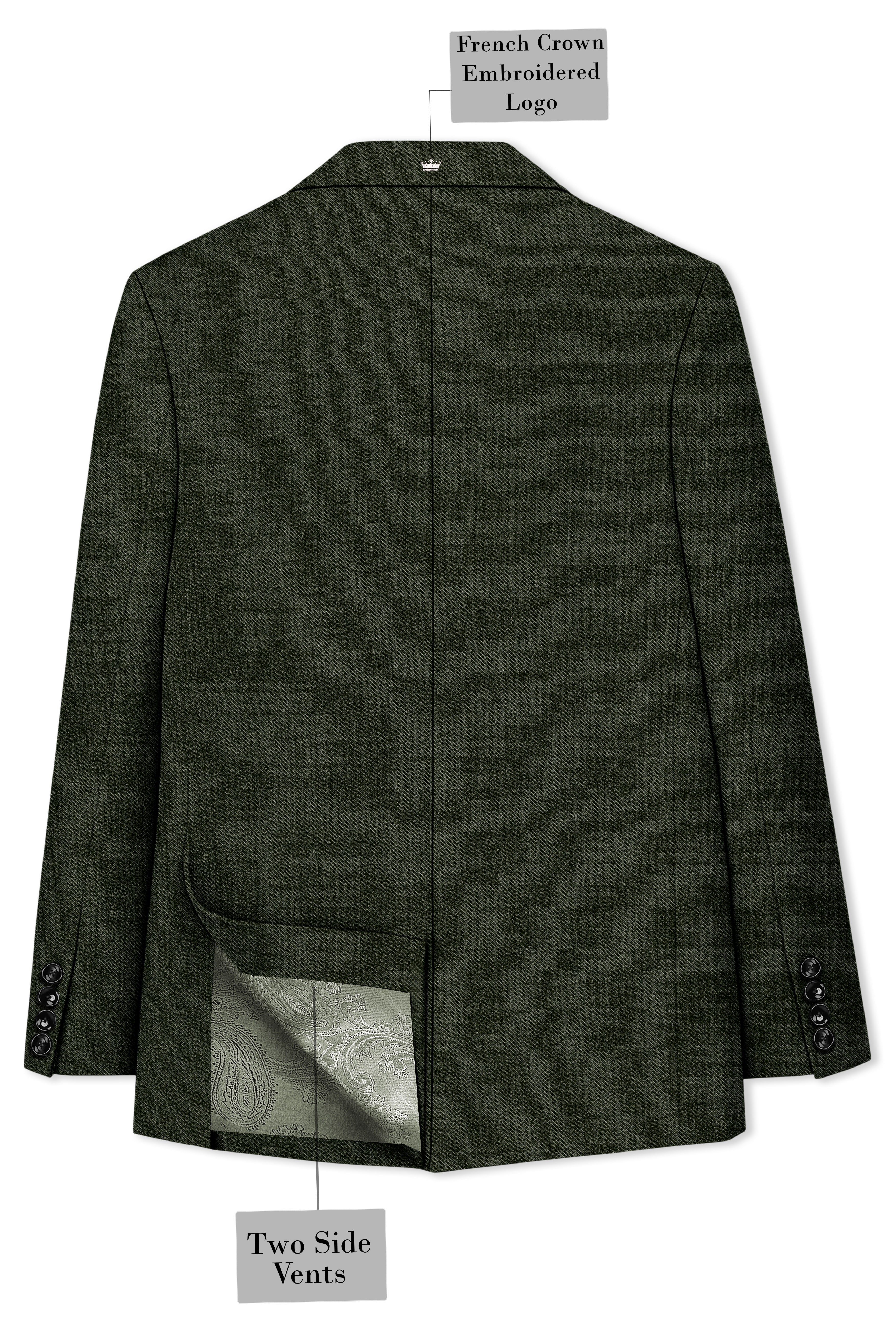 Olvoro-Rifle Green Textured Tweed Double Breasted Blazer