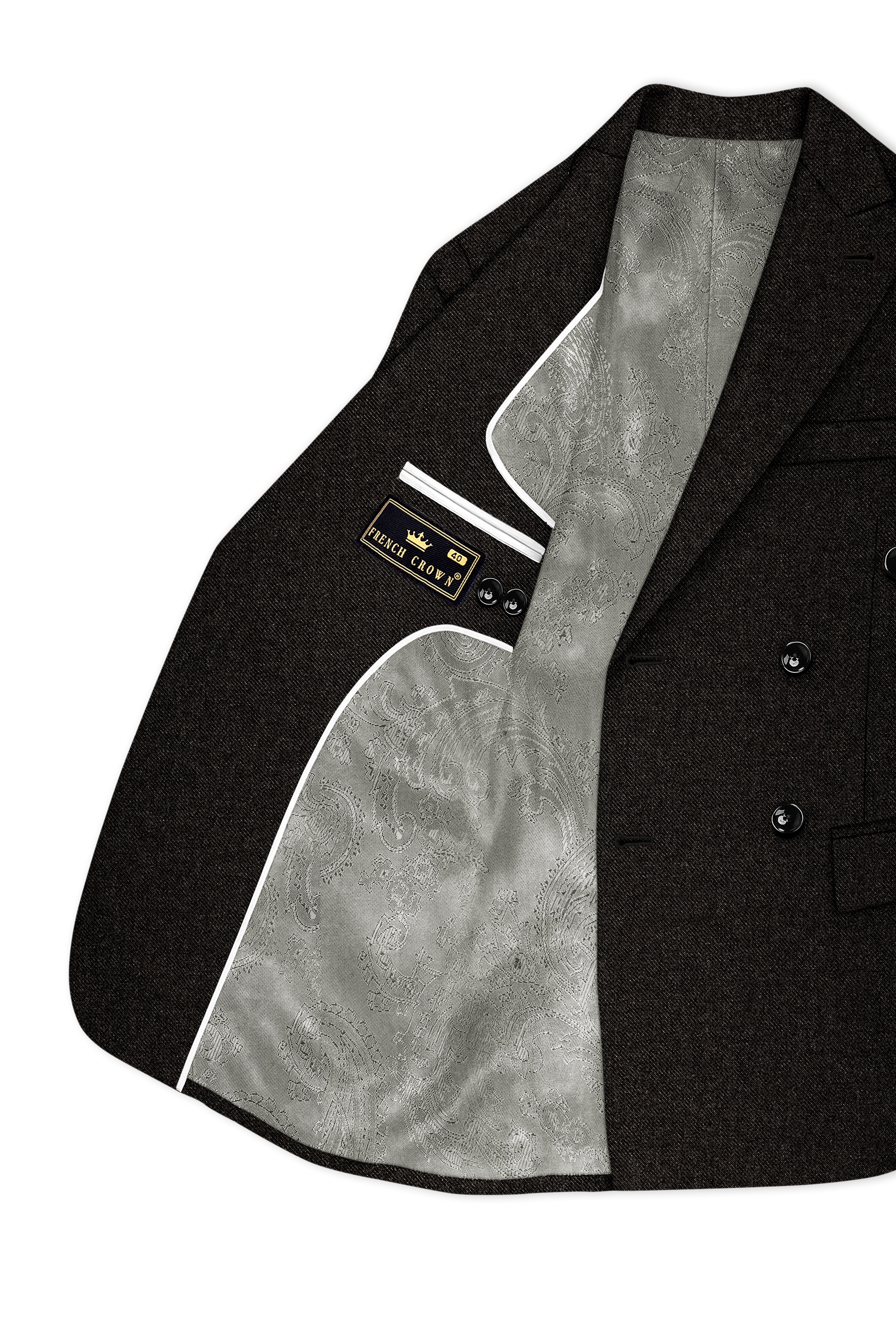 Aurezeus-Zeus Brown Textured Tweed Double Breasted Blazer