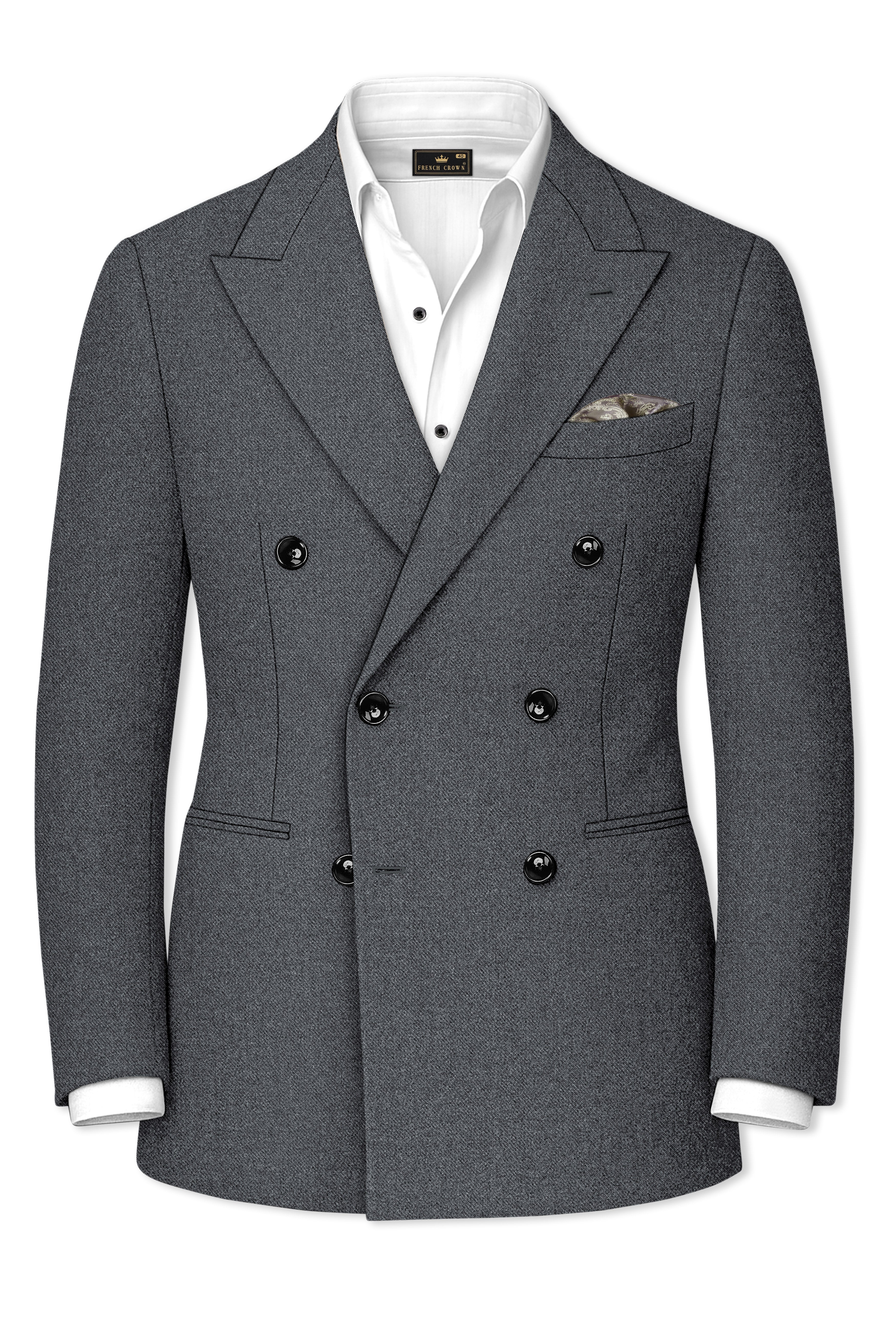 Gravano-Ship Gray Textured Tweed Double Breasted Blazer