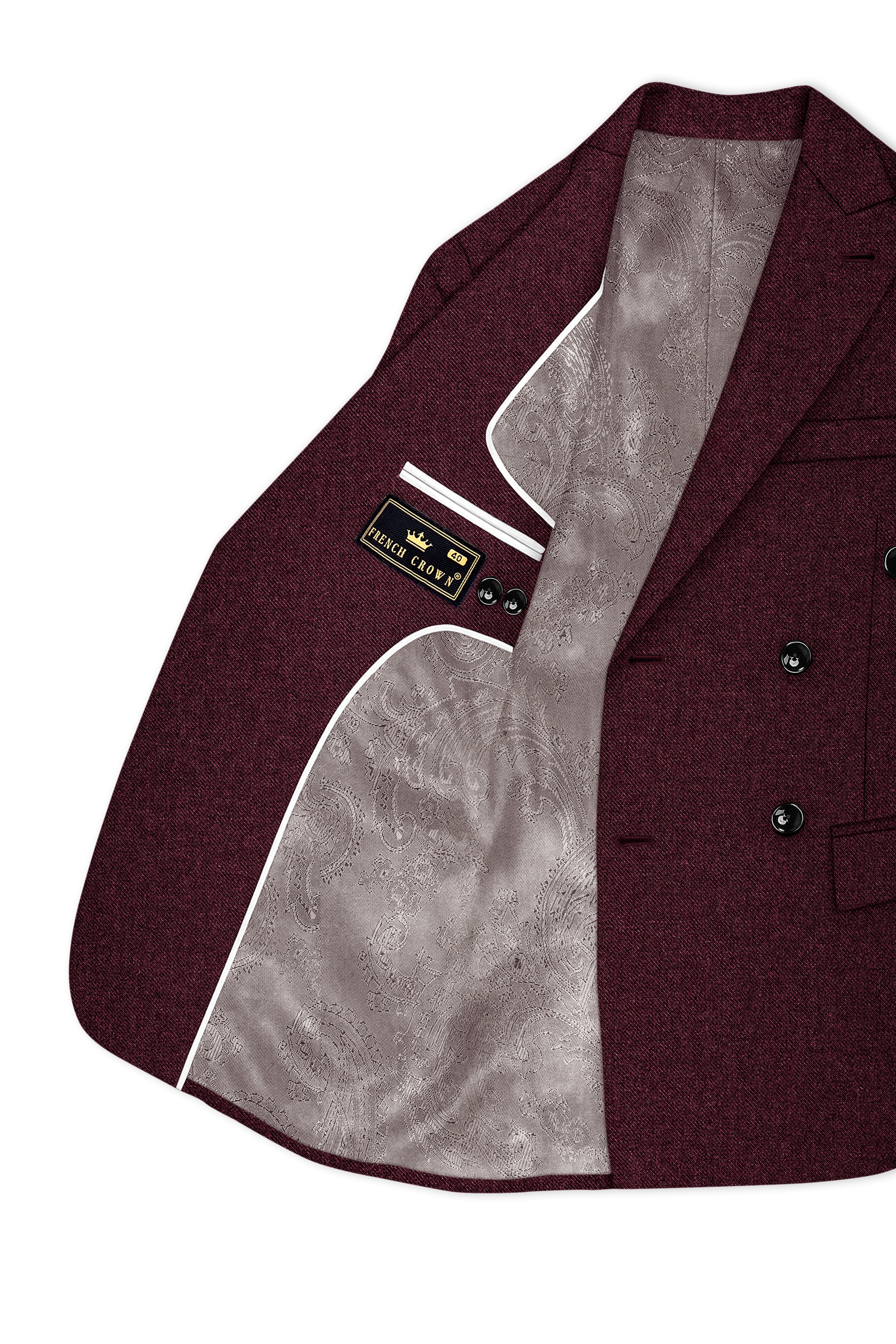 Burgvoro-Crated Maroon Textured Tweed Double Breasted Blazer