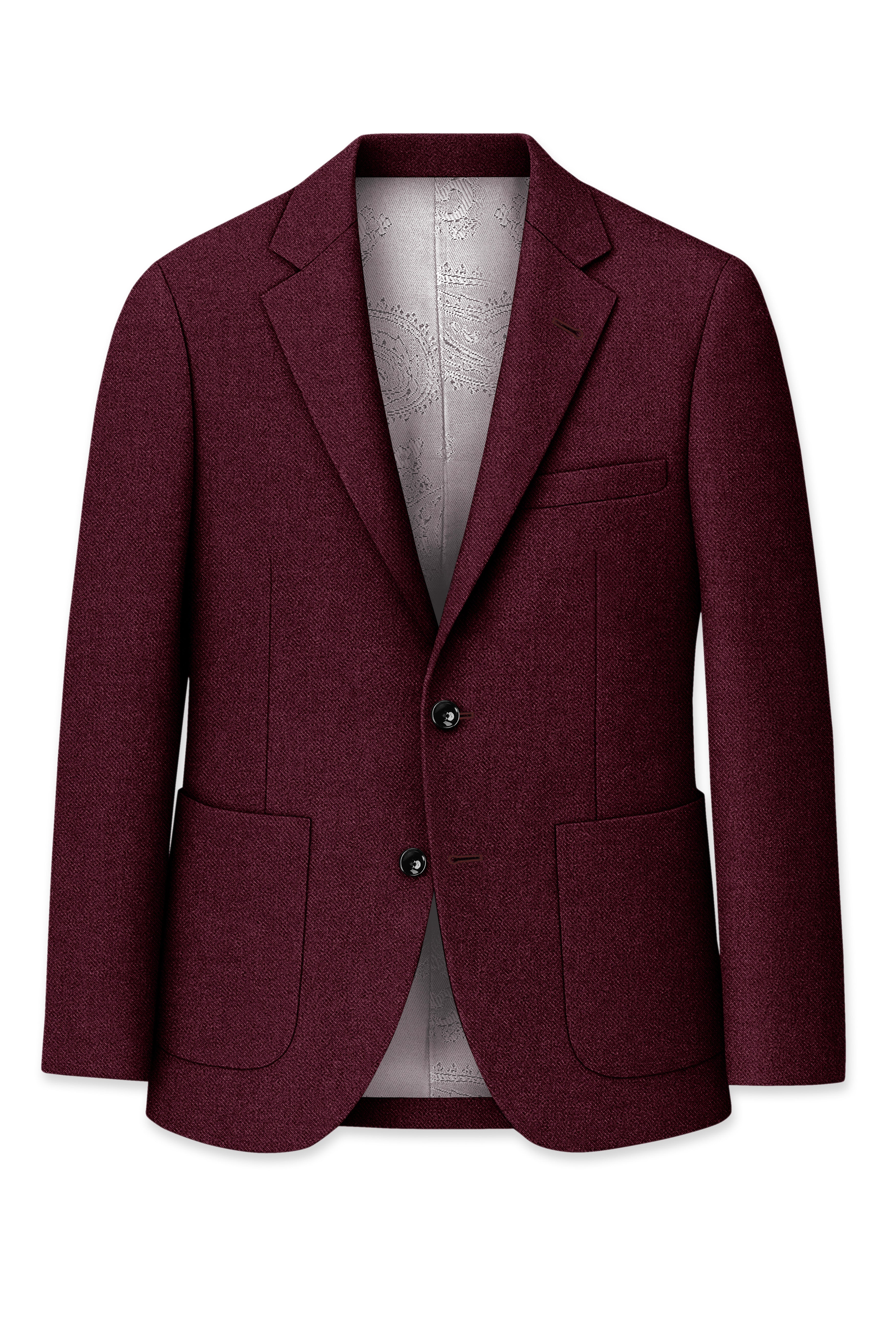 Burgvoro-Crated Maroon Textured Tweed Single Breasted Sports Blazer