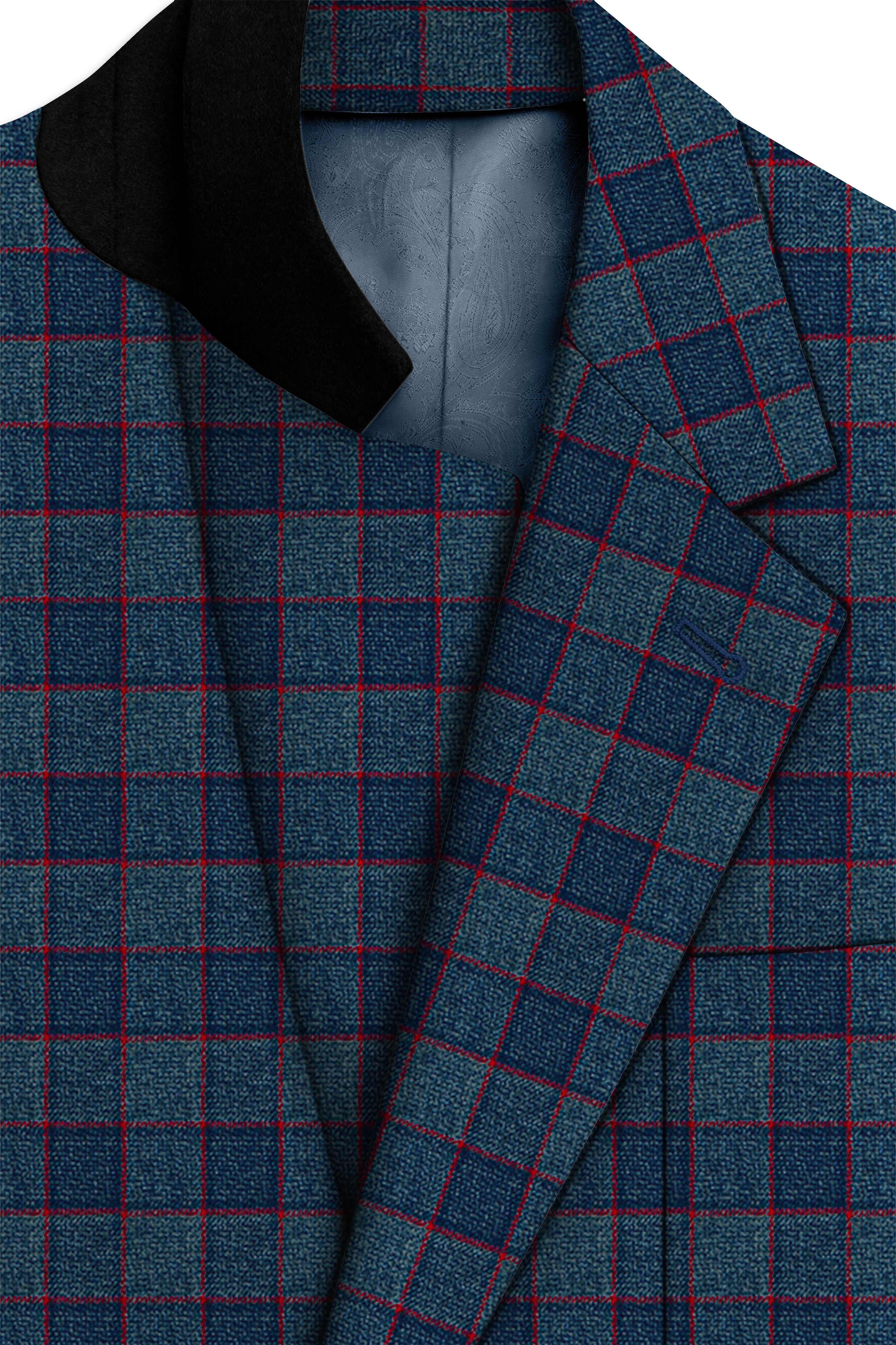 Panevoro-Vintage Blue Windowpane Premium Cotton Single Breasted Sports Blazer