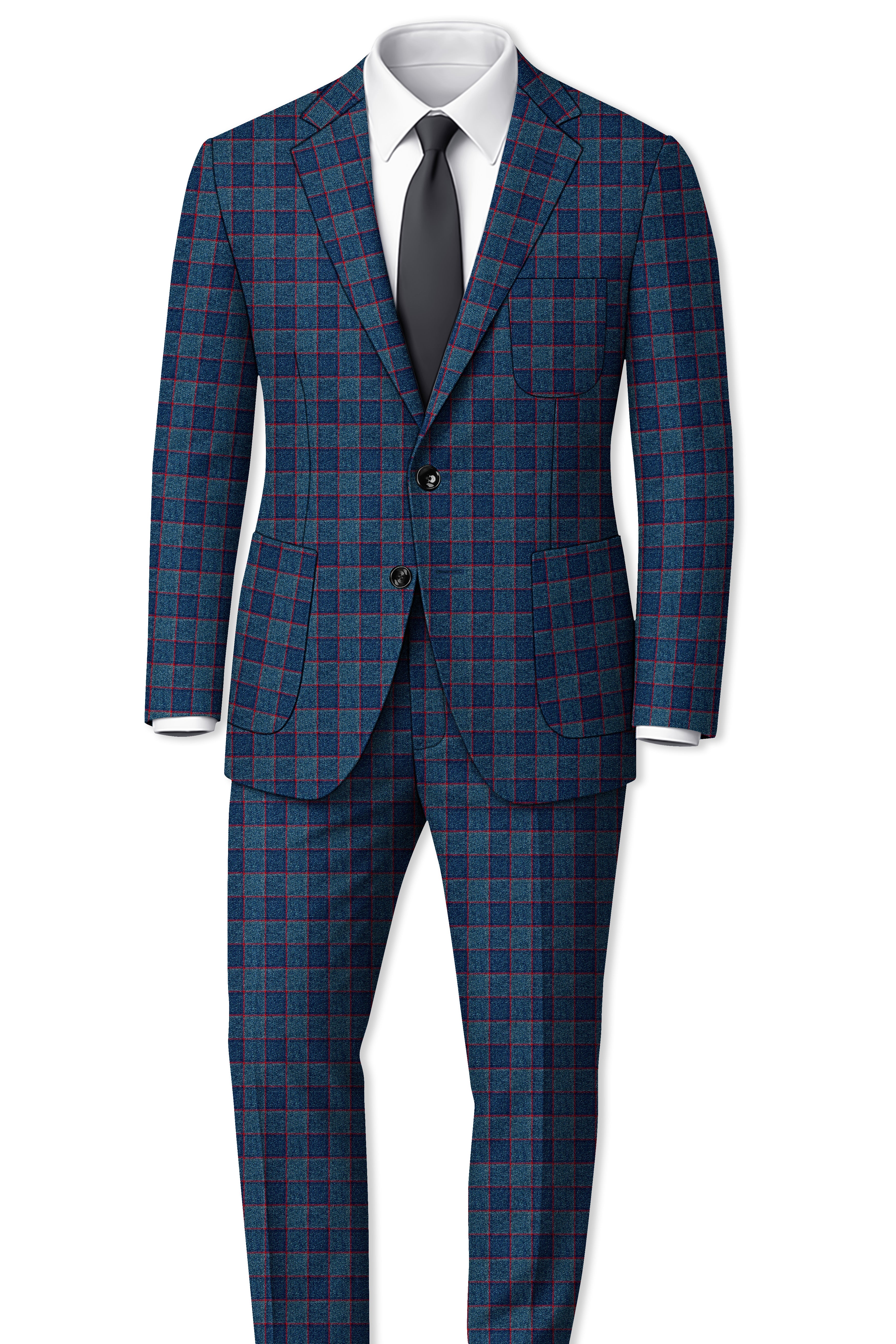 Panevoro-Vintage Blue Windowpane Premium Cotton Single Breasted Sports Blazer