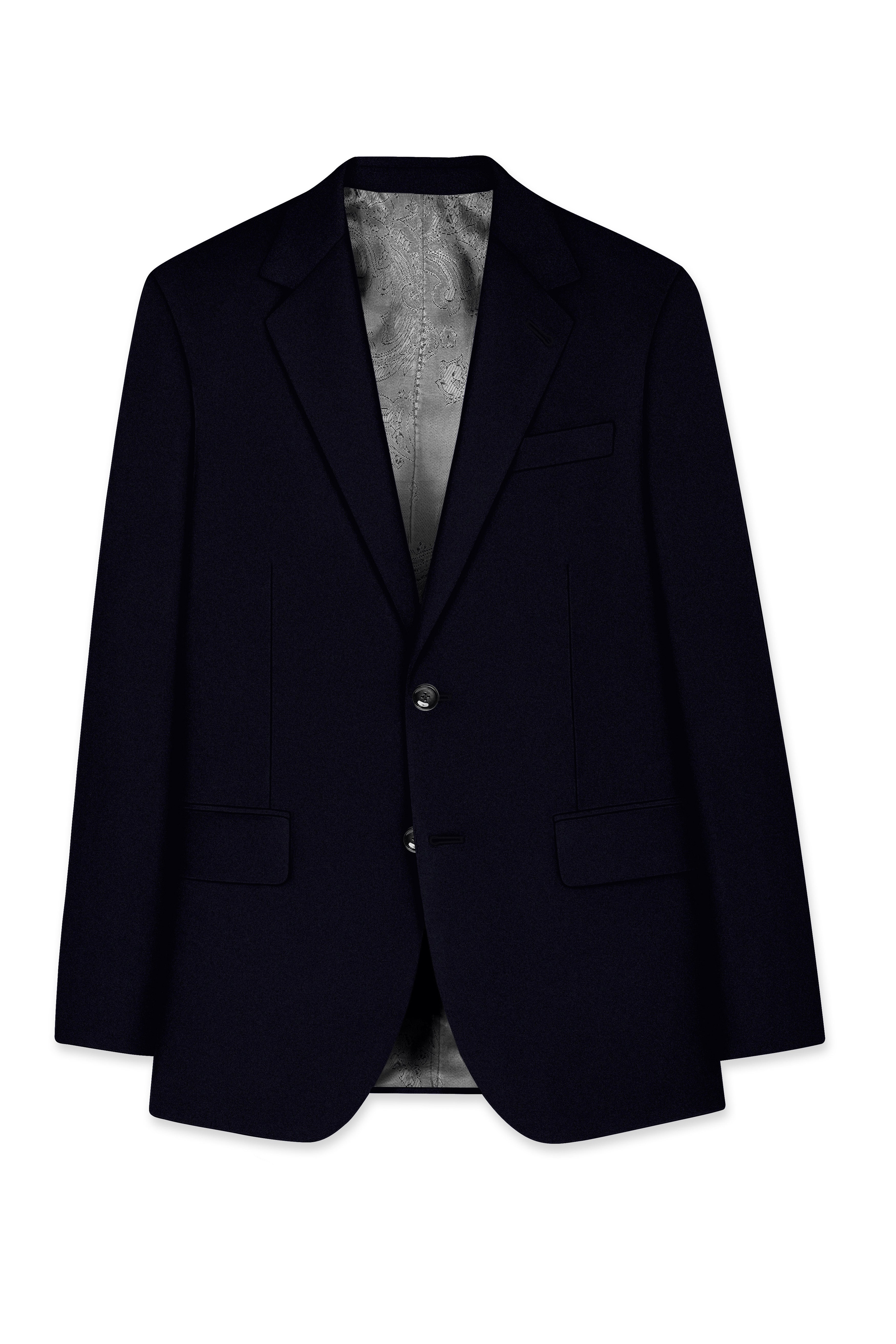 Aozora-Japanese Marine Blue 4-Way Stretch Wrinkle-Free Wool Rich Single Breasted Blazer