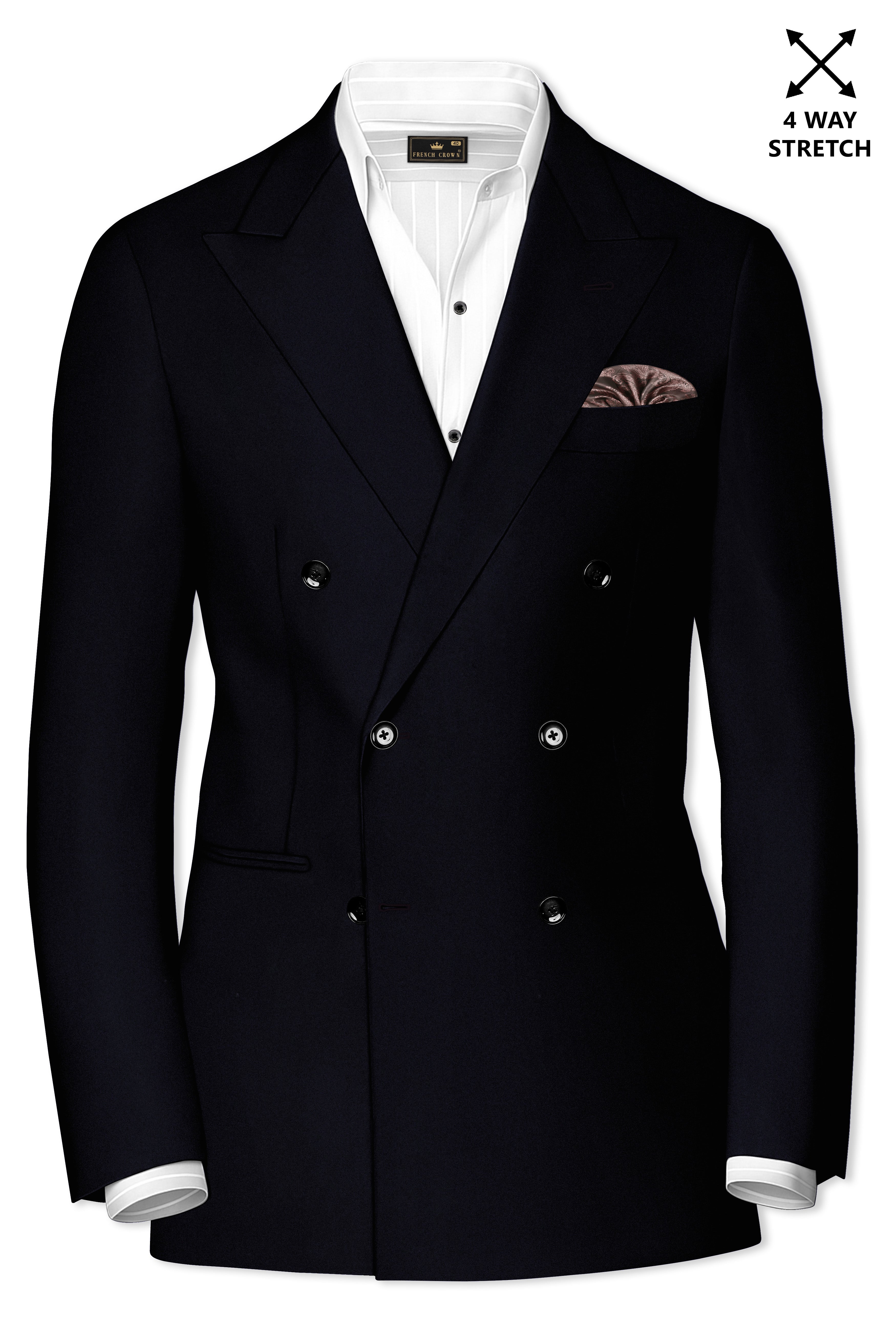 Aozora-Japanese Marine Blue 4-Way Stretch Wrinkle-Free Wool Rich Double Breasted Blazer